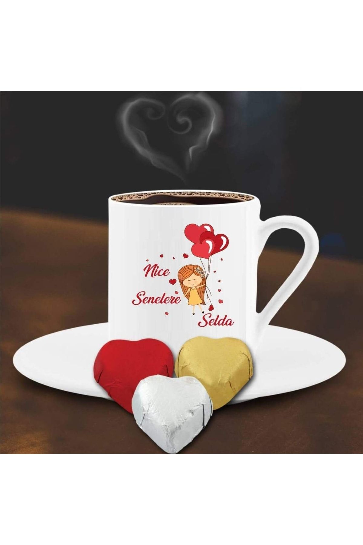 Genel Markalar Kişiye Özel Nice Senelere Temalı Kalpli Çikolata Ve Kahve Fincanı -79