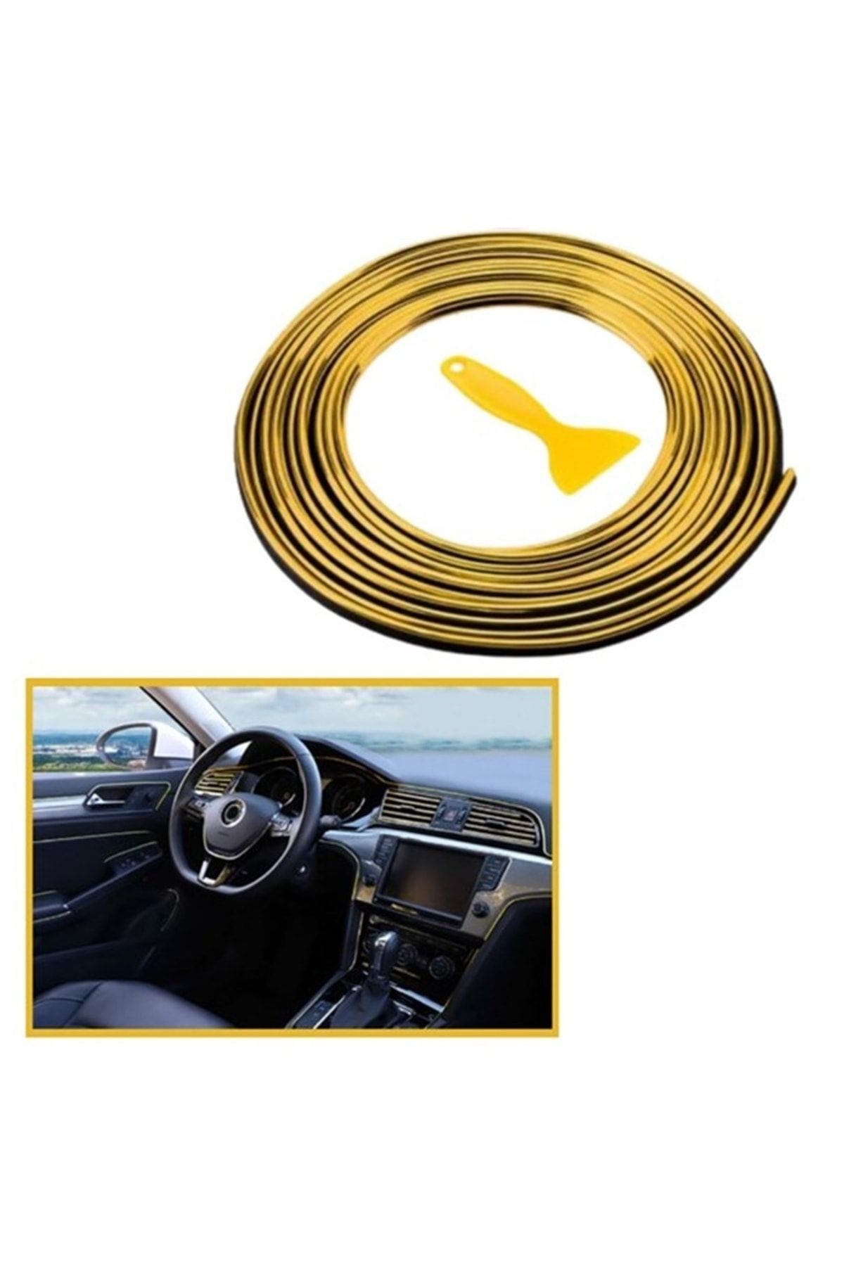 Genel Markalar Oto Araç Dekorasyon Şeridi Kauçuk Elastik Kolay Kurulum 5 Metre Şerit Bant Gold Renk