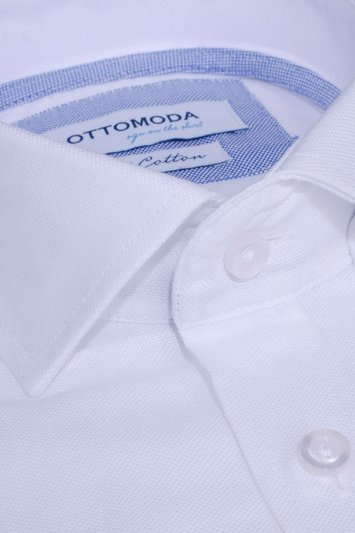Ottomoda Oxford Pamuklu Beyaz Düz Regular Uzun Kollu Gömlek, Ot-c-20160