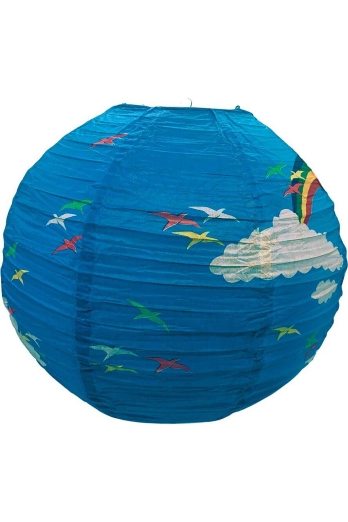 pazariz Japon Feneri - Mavi Gökkuşağı Desenli Asma Süs Avize - 40 cm