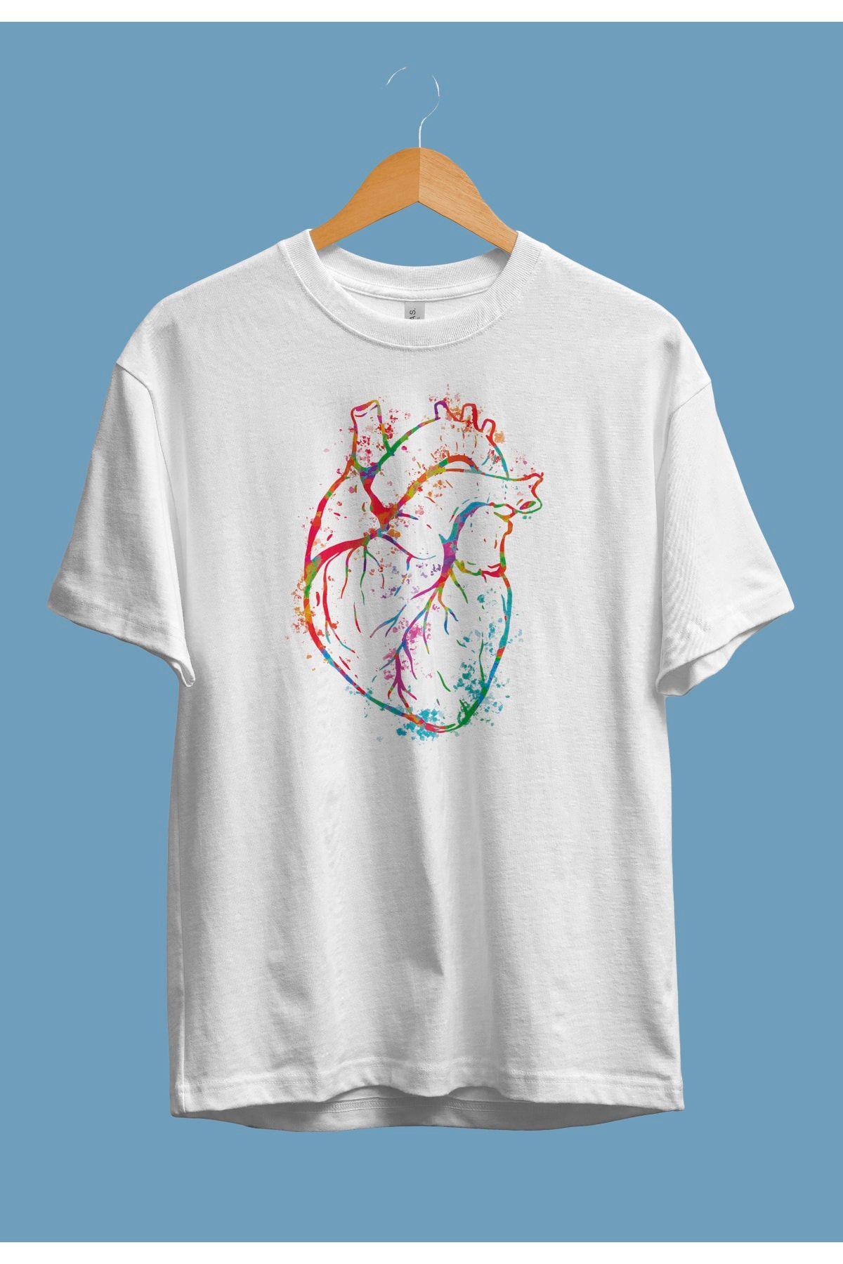 Genel Markalar Oversize Renkli Kalp Doktor Sağlık Tıp Sağlıkçı Tasarım Baskılı Unisex Tişört