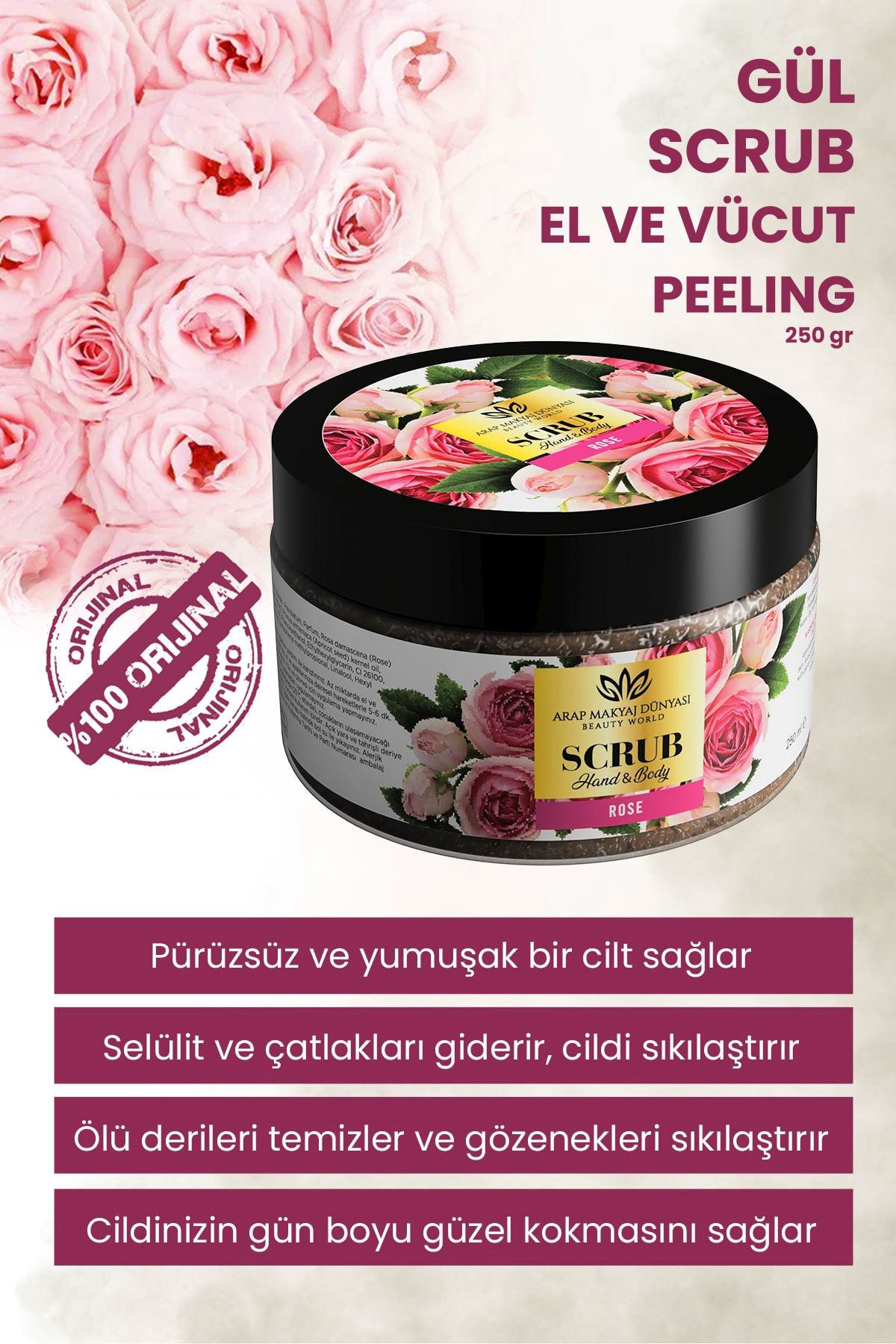 Arap Makyaj Dünyası Rose Scrub - Gül El & Vücut Peeling 250gr