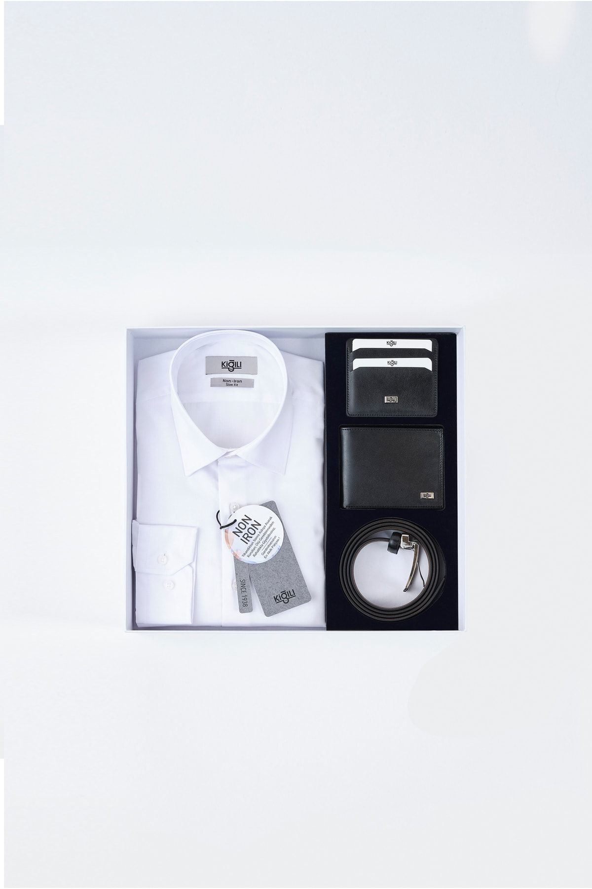 Kiğılı Siyah Kemer & Cüzdan & Kartlık & Gömlek Set