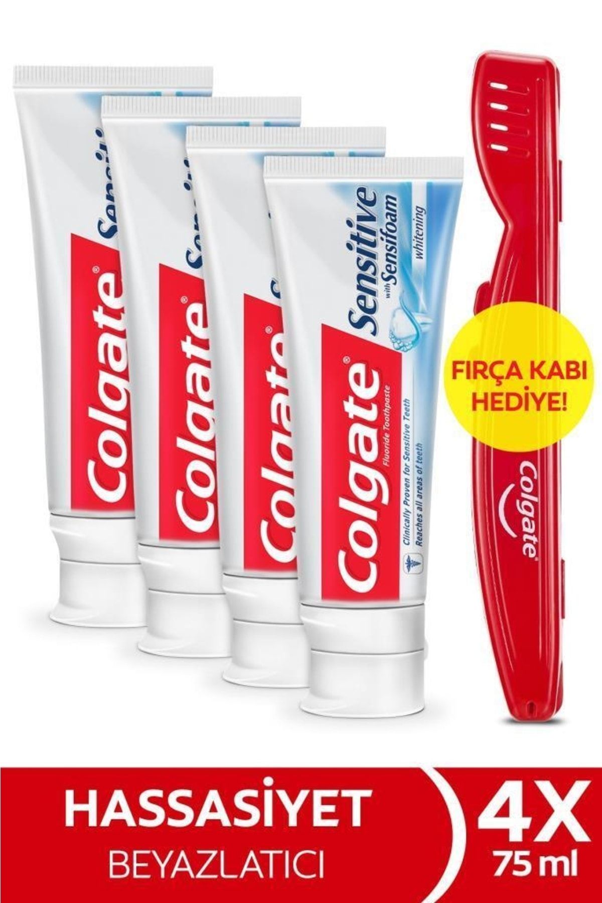 Colgate Sensitive Sensifoam Beyazlatıcı Diş Macunu 75 ml X 4 Adet Fırça Kabı