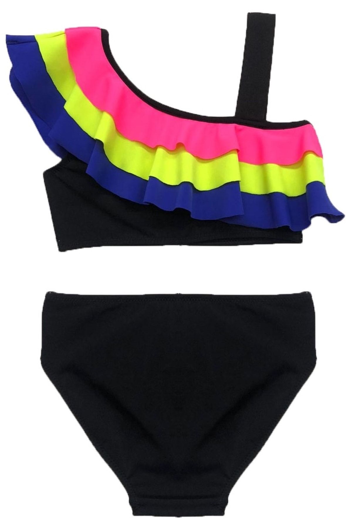 DEEP BEACH Siyah Renkli Volanlı Kız Çocuk Bikini Takım Db200617bt