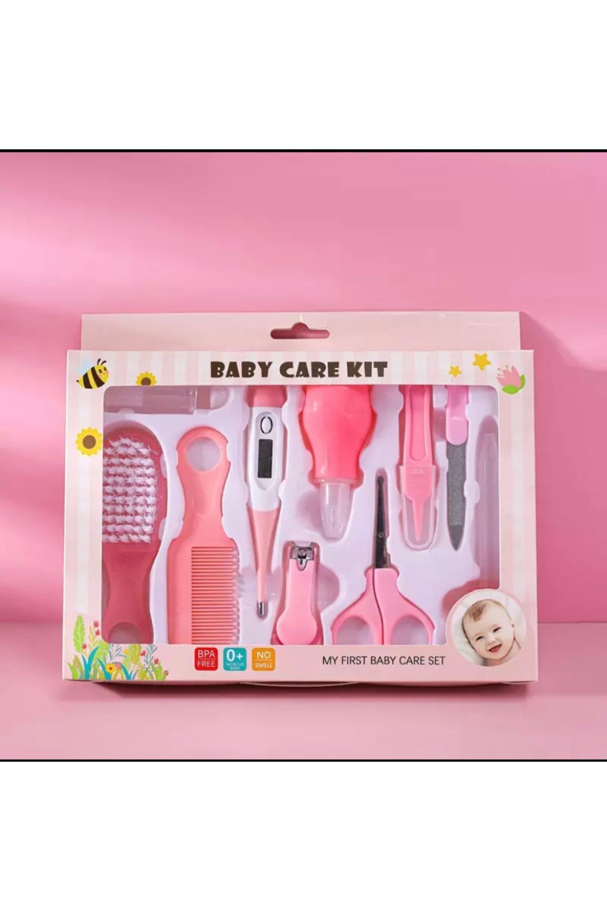 Baby care kit Bebek Bakım Seti 10 Lu Pembe Tarak Burun Aspiratörü Makas