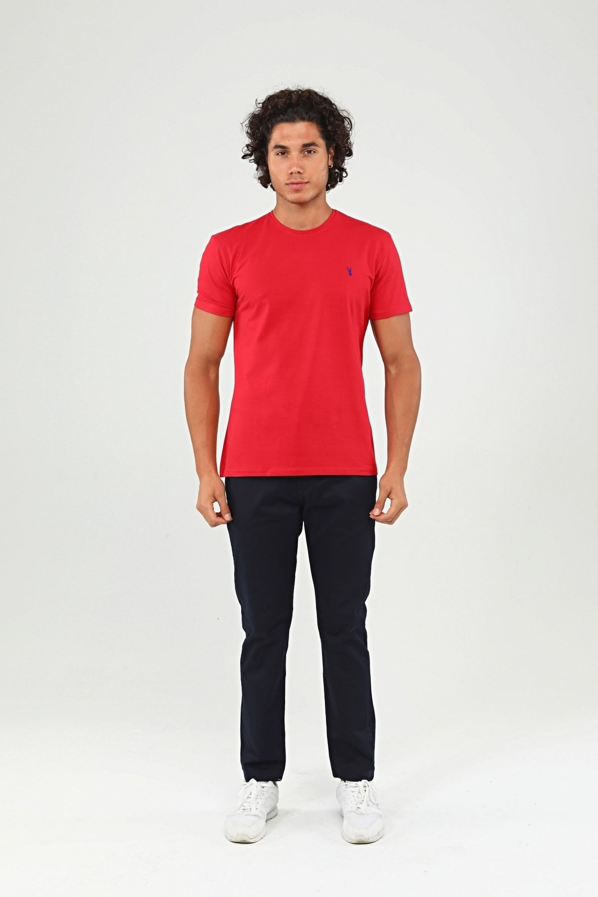 Ottomoda Kırmızı Basic Erkek Bisiklet Yaka Kısa Kollu T-shirt, Ot-bt-21001