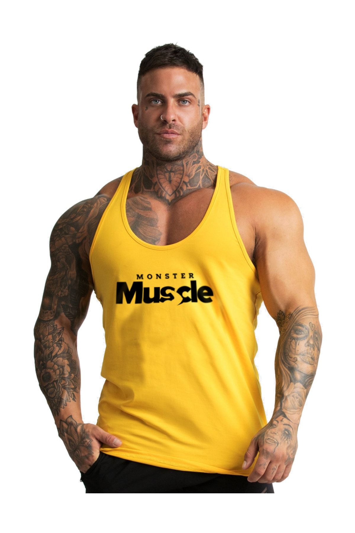 Ghedto Monster Muscle Gym Fitness Tank Top Sporcu Atleti [sarı]