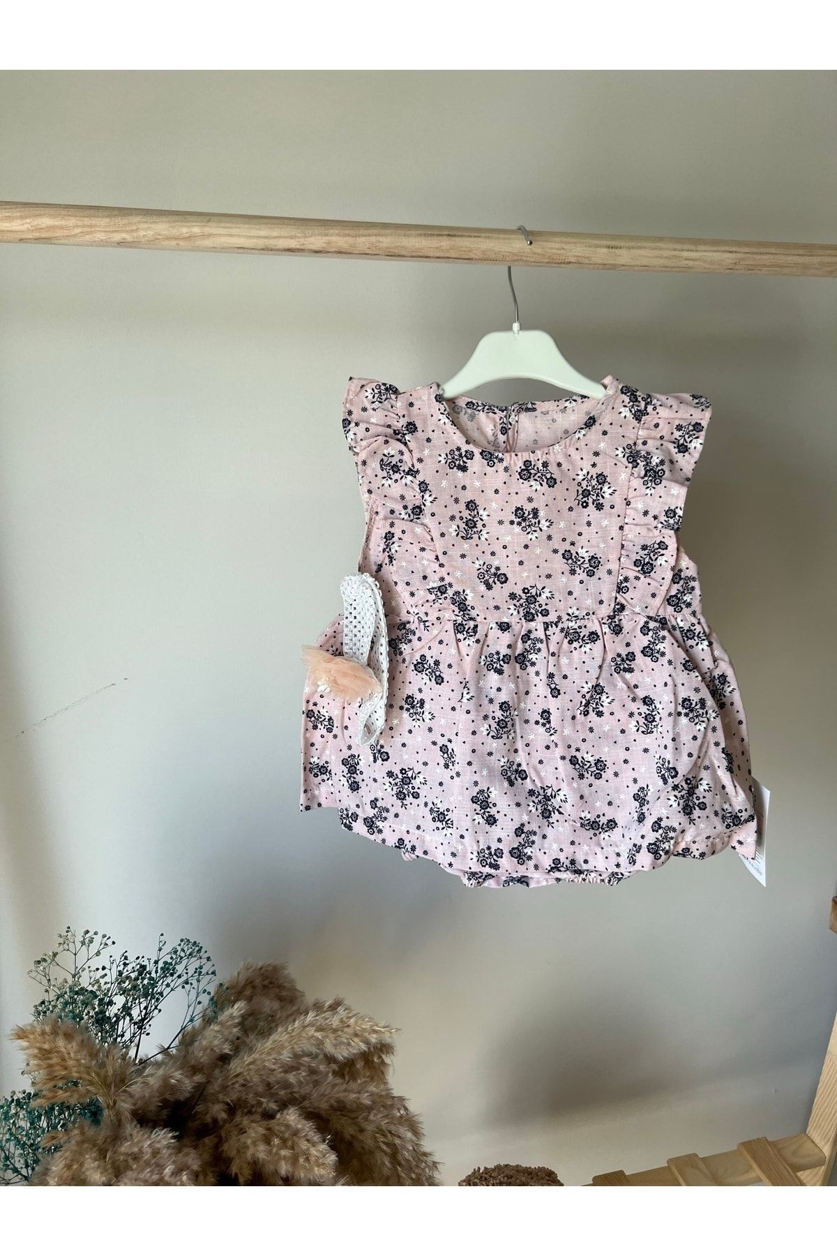 YFS Baby Bandanalı Çiçekli Elbise Çıtçıtlı
