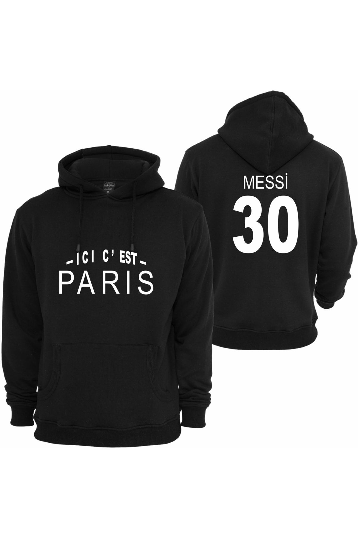 venüsdijital Paris Messi 30 Tasarım Unisex Siyah Hoodie