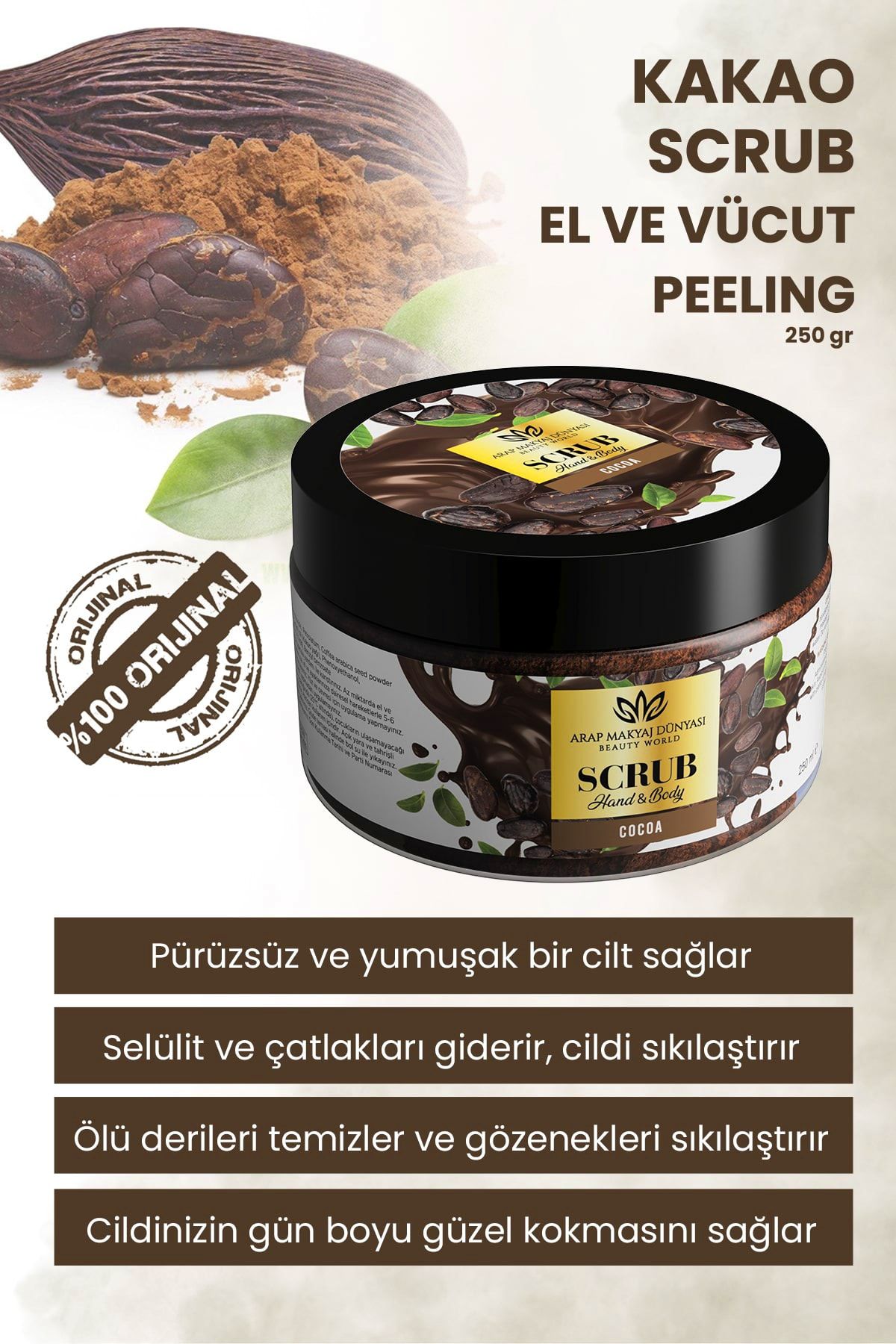 Arap Makyaj Dünyası Cocoa Scrub - Kakao El & Vücut Peeling 250gr