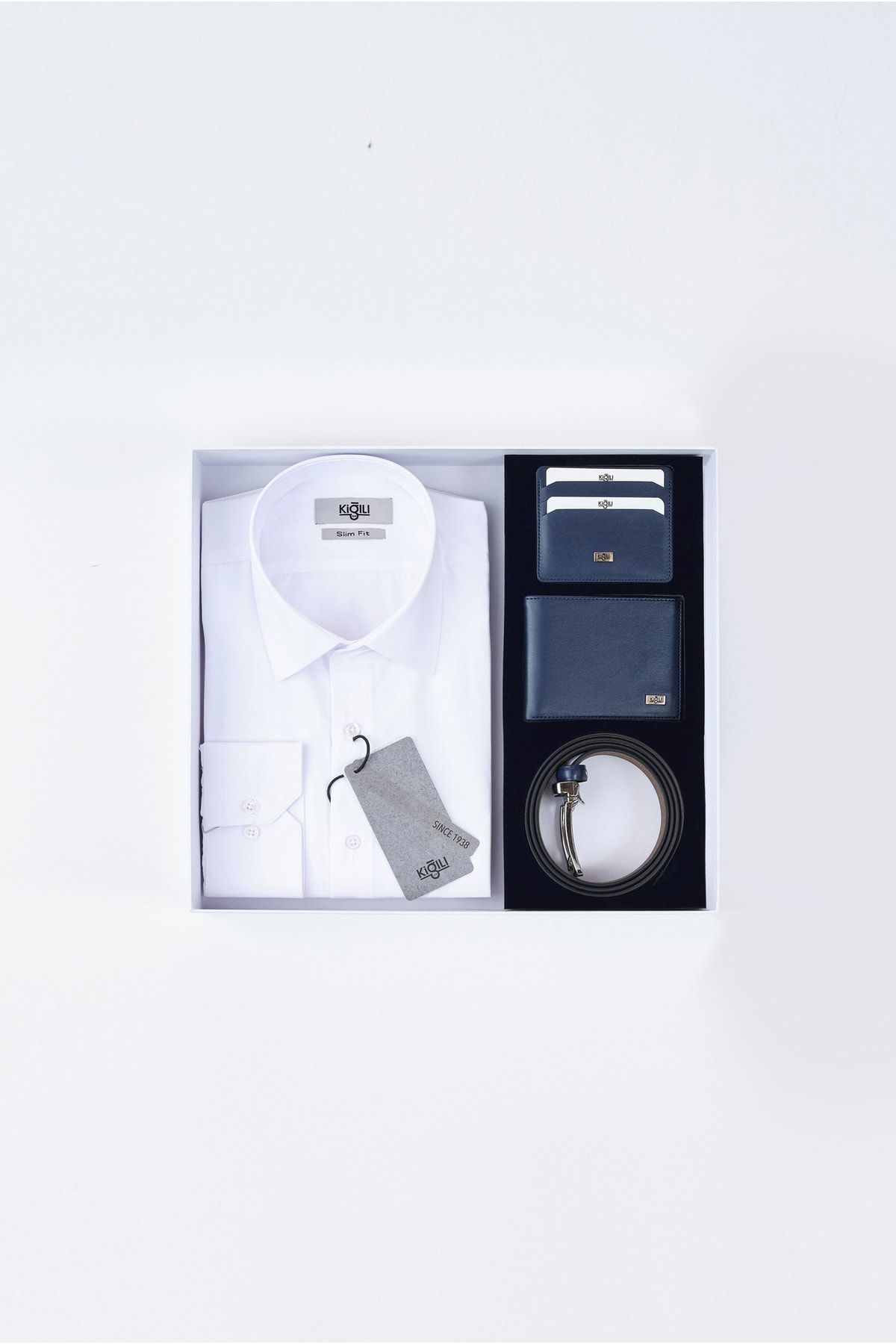 Kiğılı Lacivert Kemer & Cüzdan & Kartlık & Gömlek Set