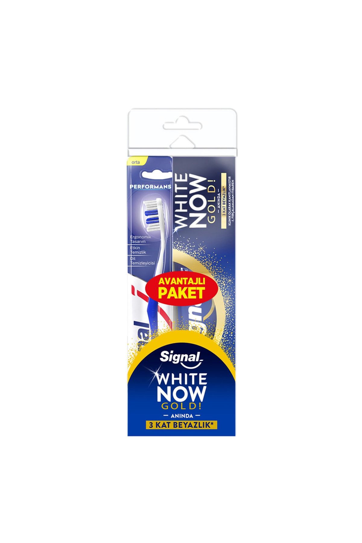 Signal White Now Diş Macunu Gold 75 Ml + Performans Diş Fırçası Orta
