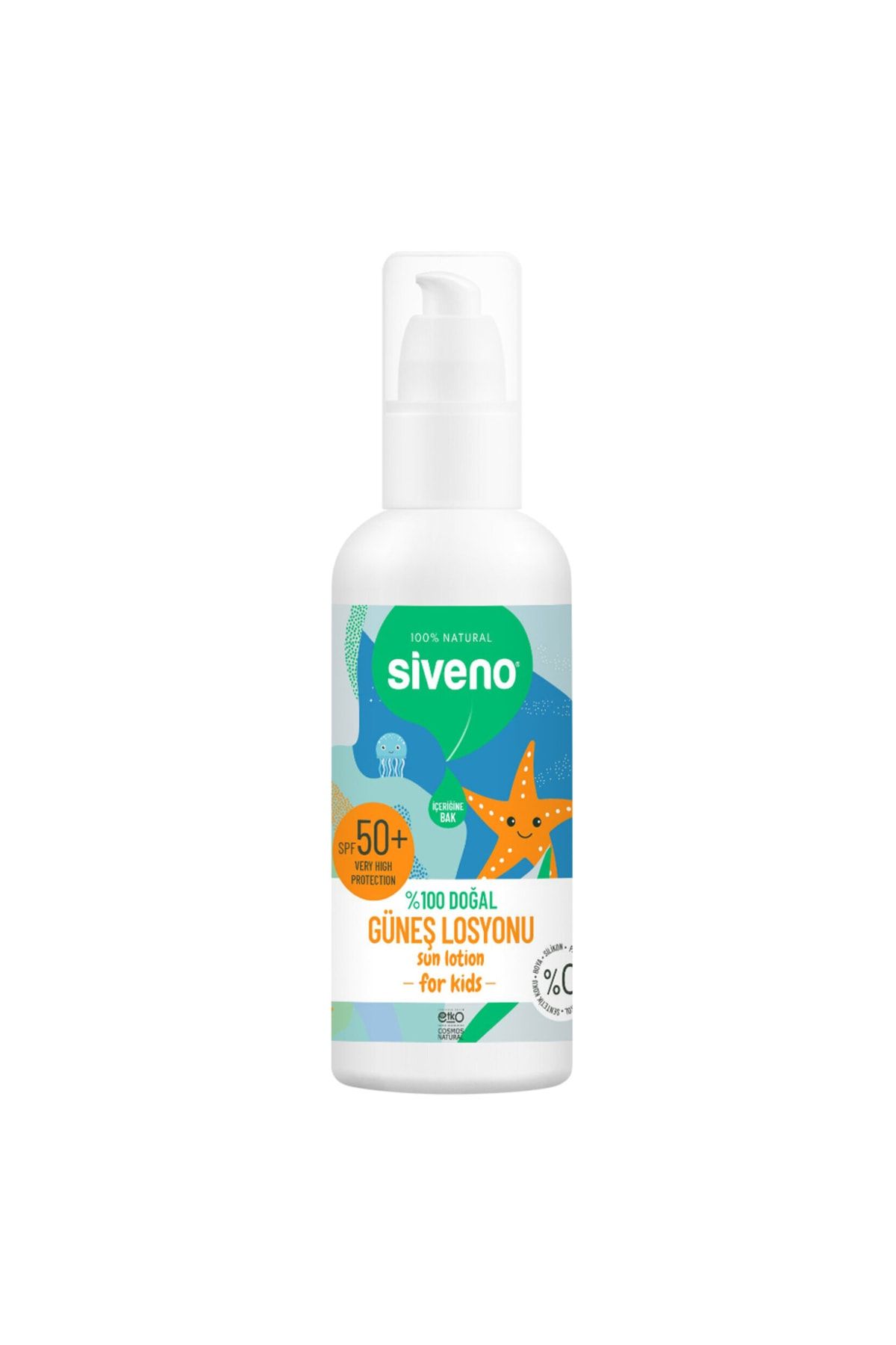 Siveno %100 Doğal Çocuk Güneş Losyonu Leke Karşıtı Antioksidan Nemlendirici Bitkisel Vegan UVA UVB SPF50