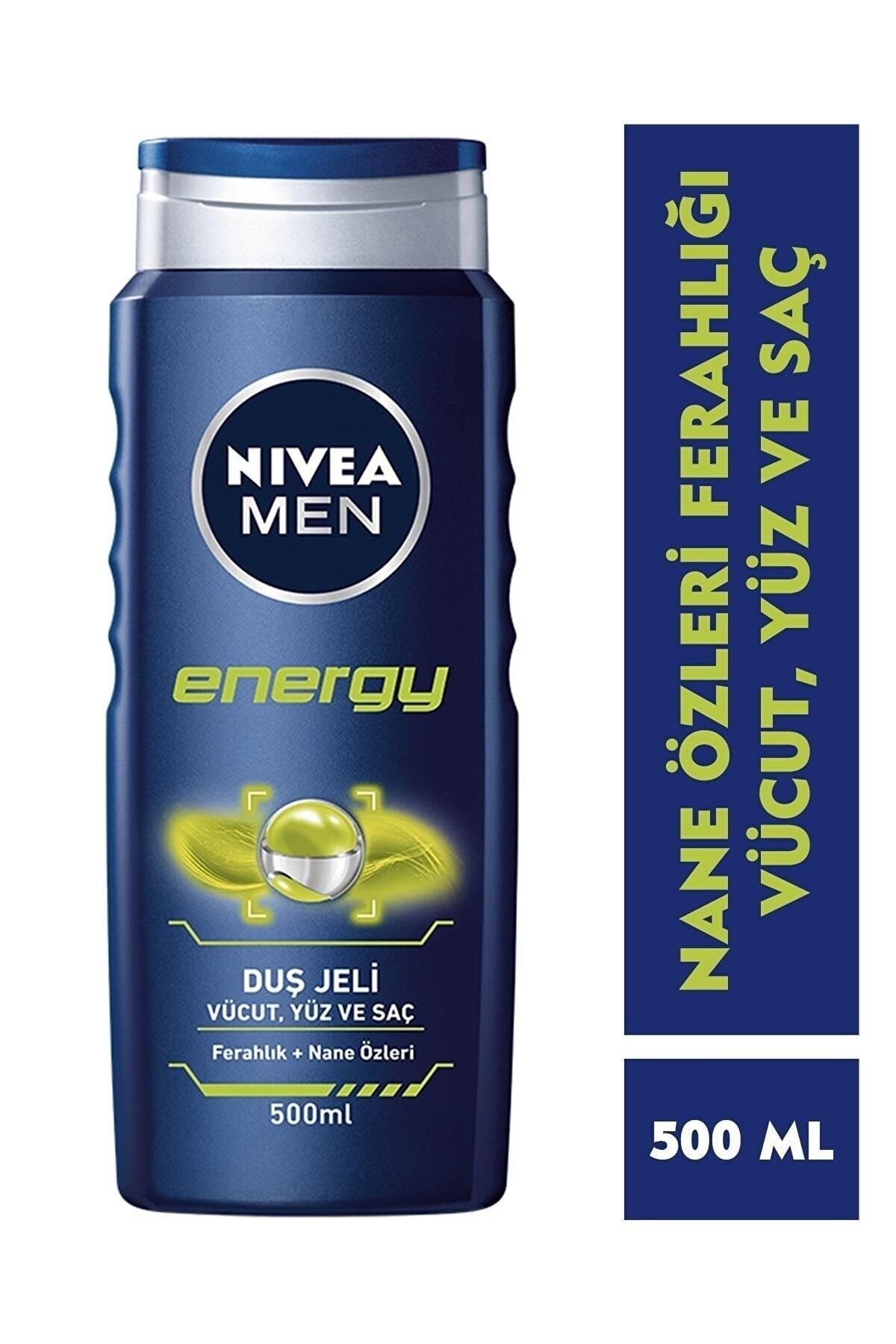 NIVEA Men Energy Duş Jeli 500ml, 3'ü 1 Arada Komple Bakım, Vücut, Saç Ve Yüz Için Men
