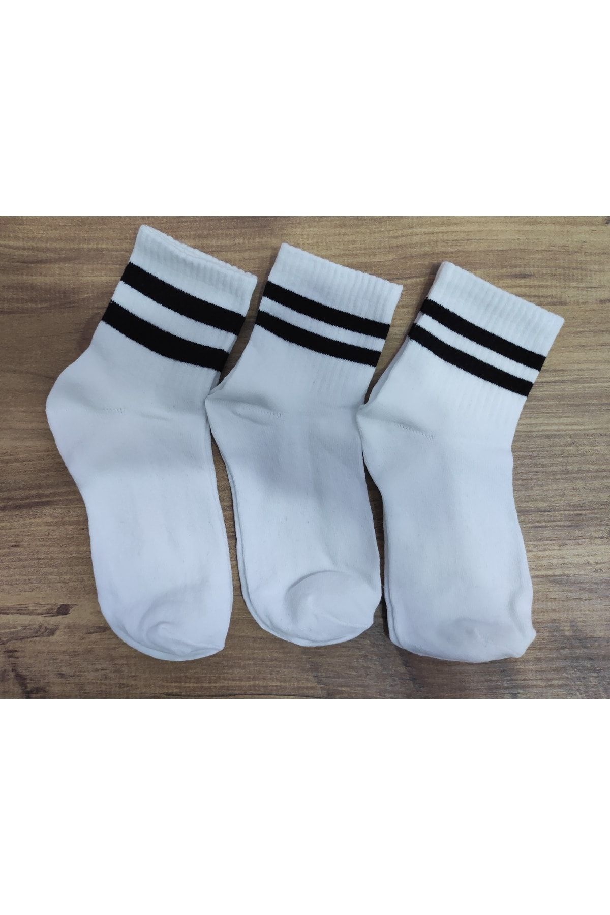 Akel Kadın Beyaz Renkli Siyah Çizgili Çorap 3 Çift