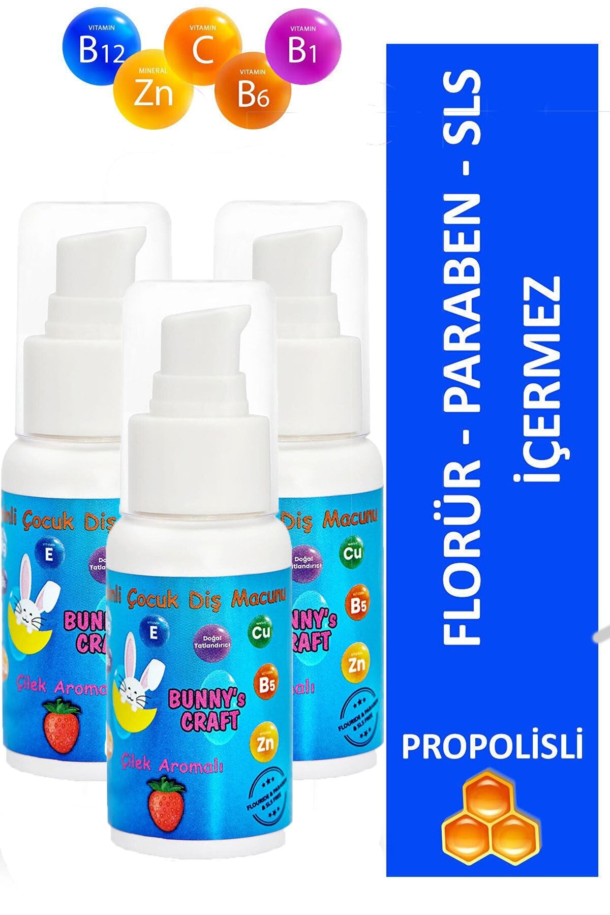 Lyra Professional Propolis Ve Doğal Çilek Aromalı Vitaminli Çocuk Diş Macunu 50 Ml* 3 Adet