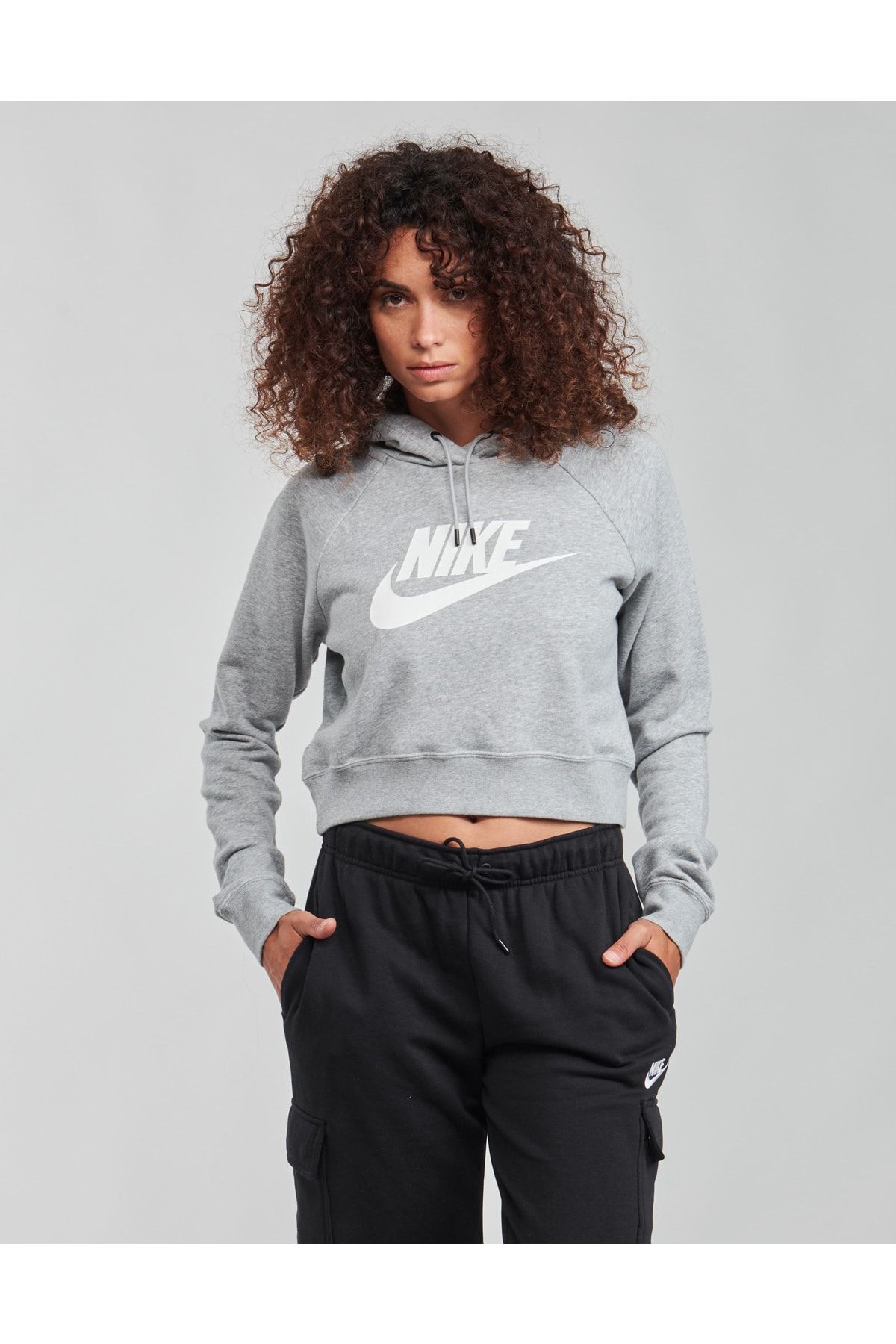 Nike Essential Croped Hoodie Kadın Gri Sweatshirt Cj6327-063