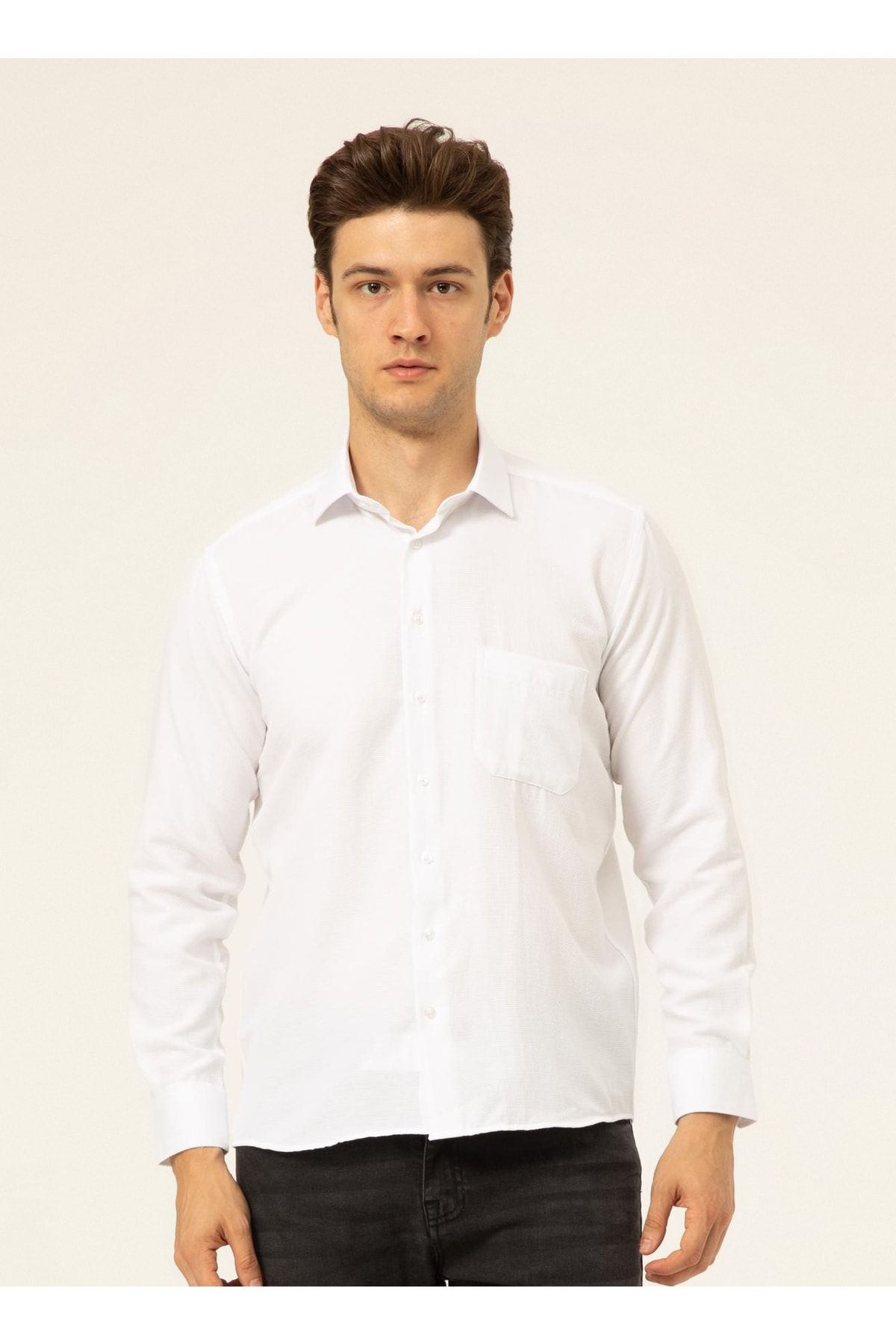 SÜVARİ Klasik Yaka Armürlü Beyaz Erkek Gömlek Gm2025000199