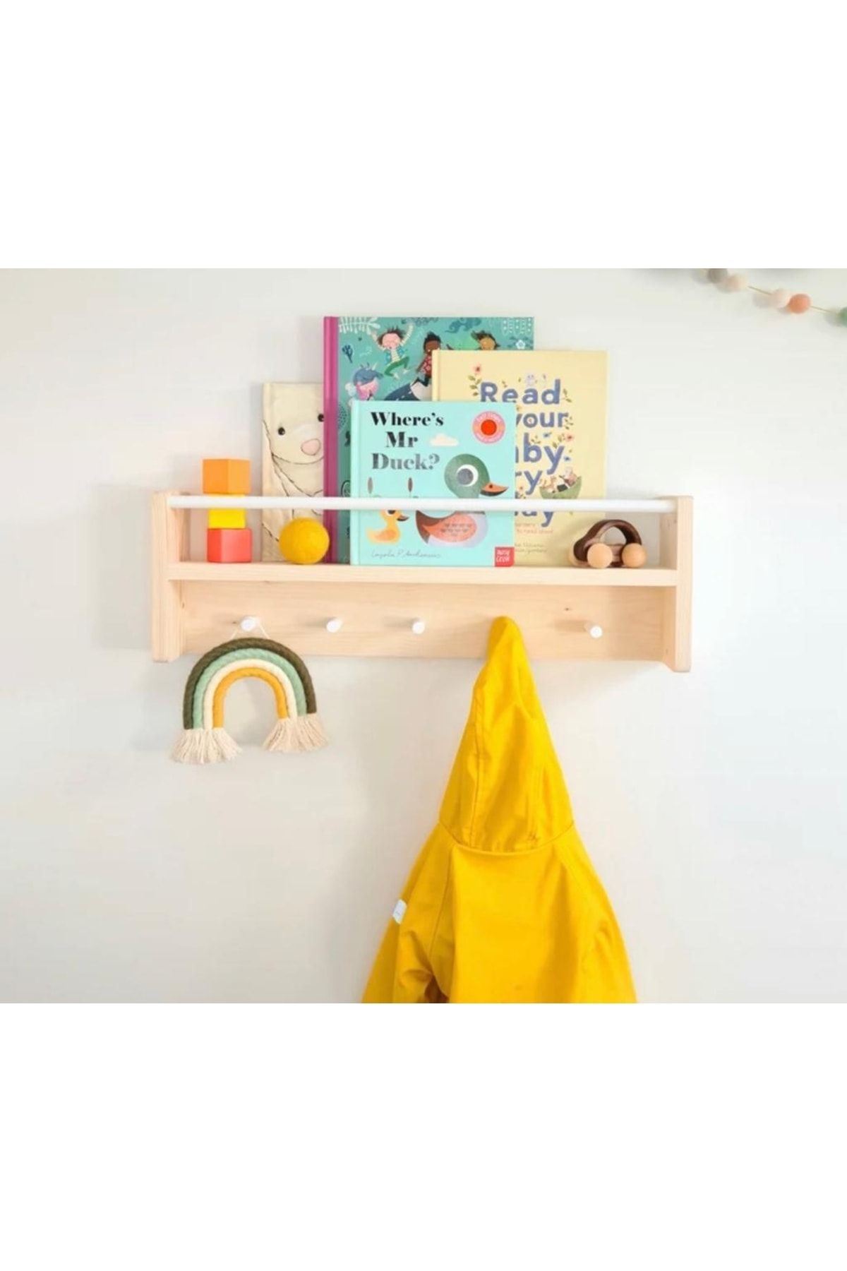 Lina Ahşap Diyarı Ahşap Çocuk Odası Bebek Odası Montessori Raf, Kitaplık, Modern Askılık 50cm