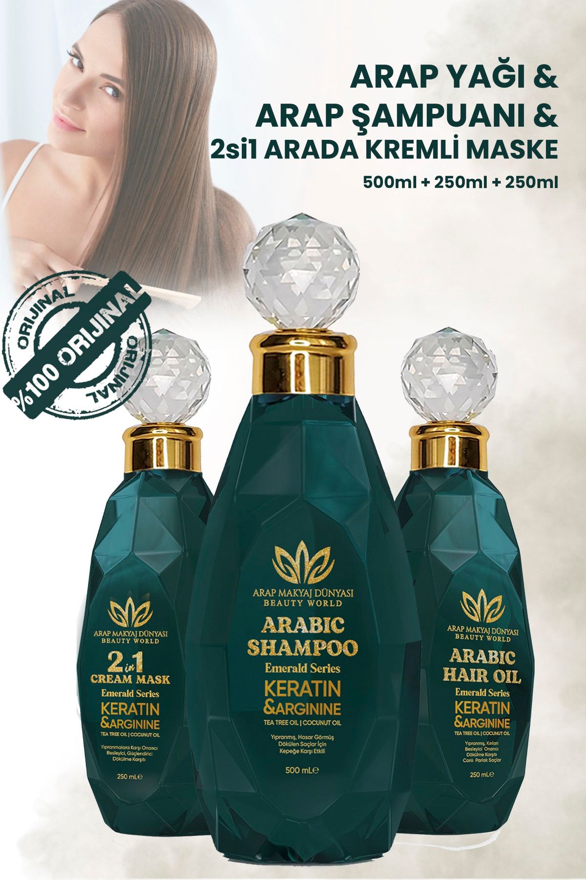 Arap Makyaj Dünyası 3'lü Set Arap Yağı 250ml & Şampuanı 500ml & Saç Maskesi Ve Kremi 250ml