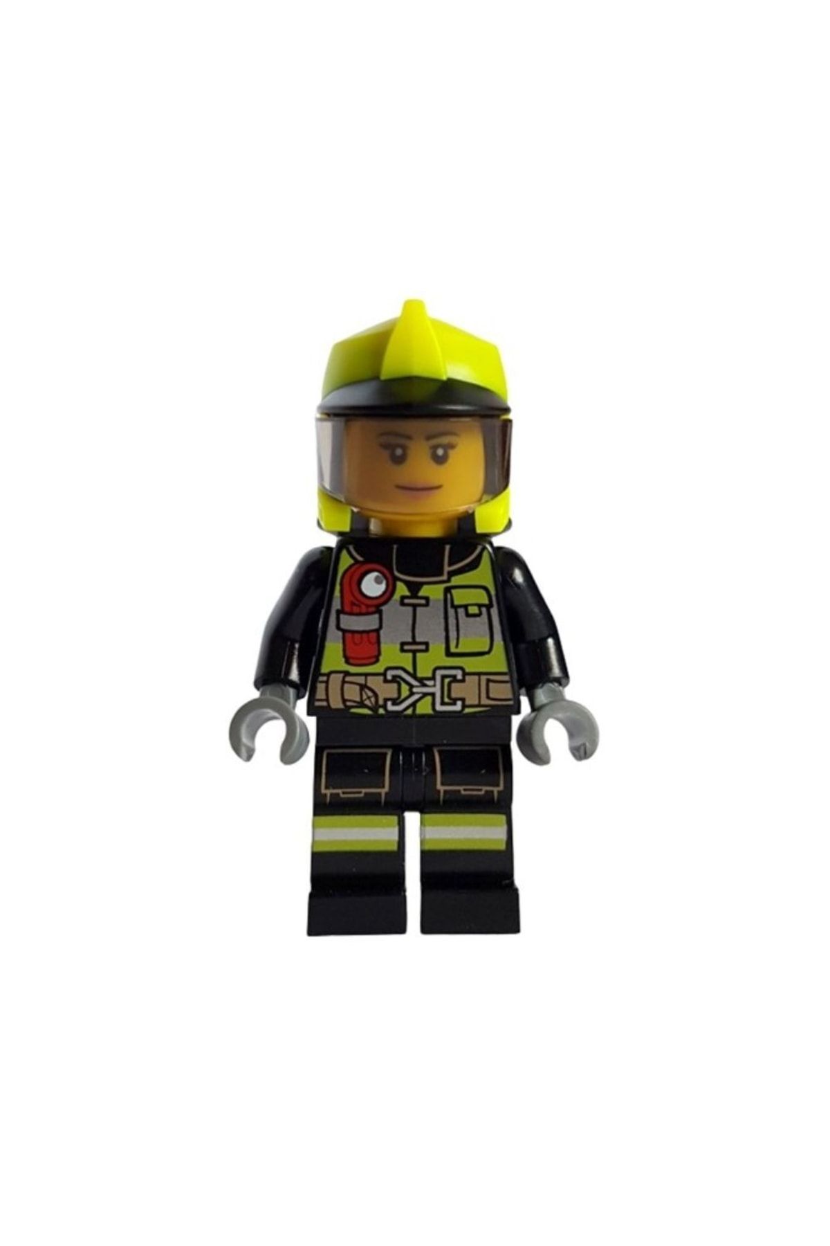 LEGO Orjinal Aksesuar Moc City Town Minifigür Minifigure Genç Kadın Neon Yeşil Kasklı Itfaiyeci