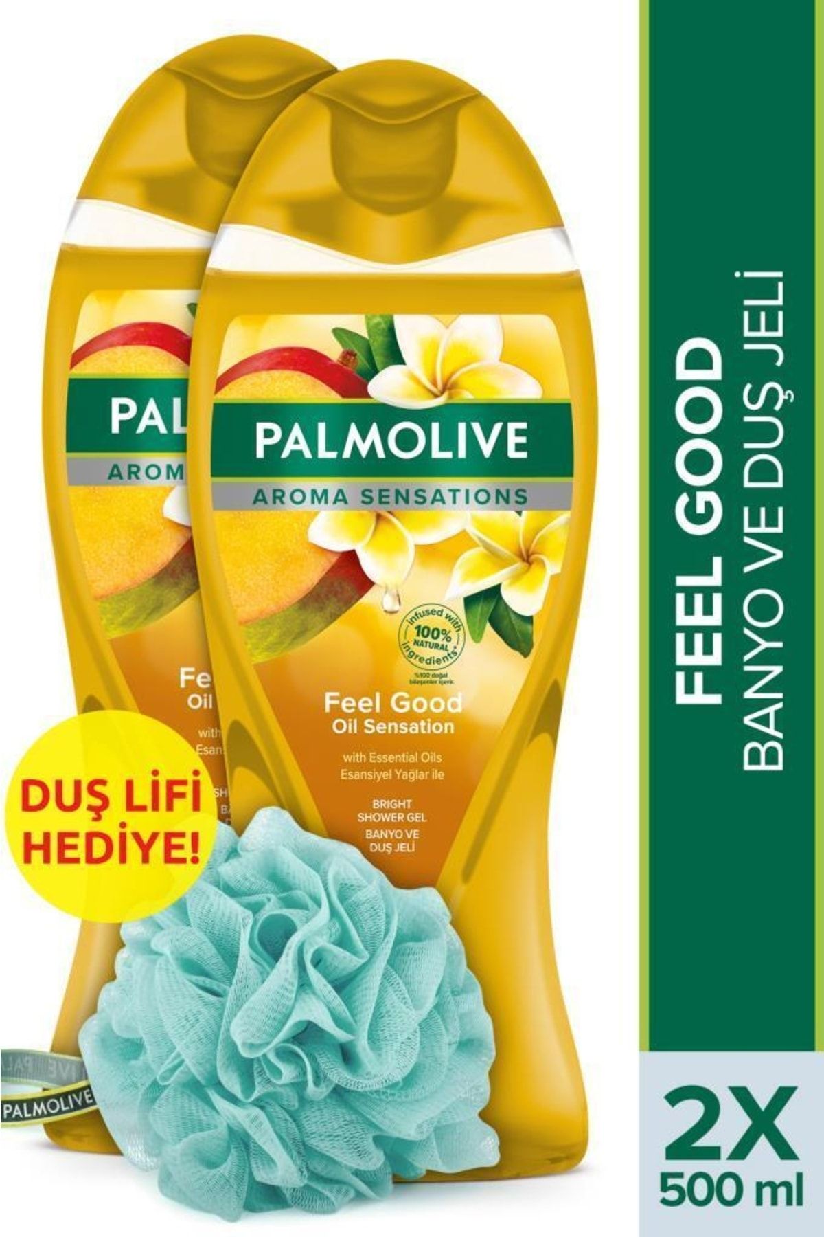Palmolive Aroma Sensations Feel Good İpeksi Banyo ve Duş Jeli 500 ml x 2 Adet + Duş Lifi Hediye