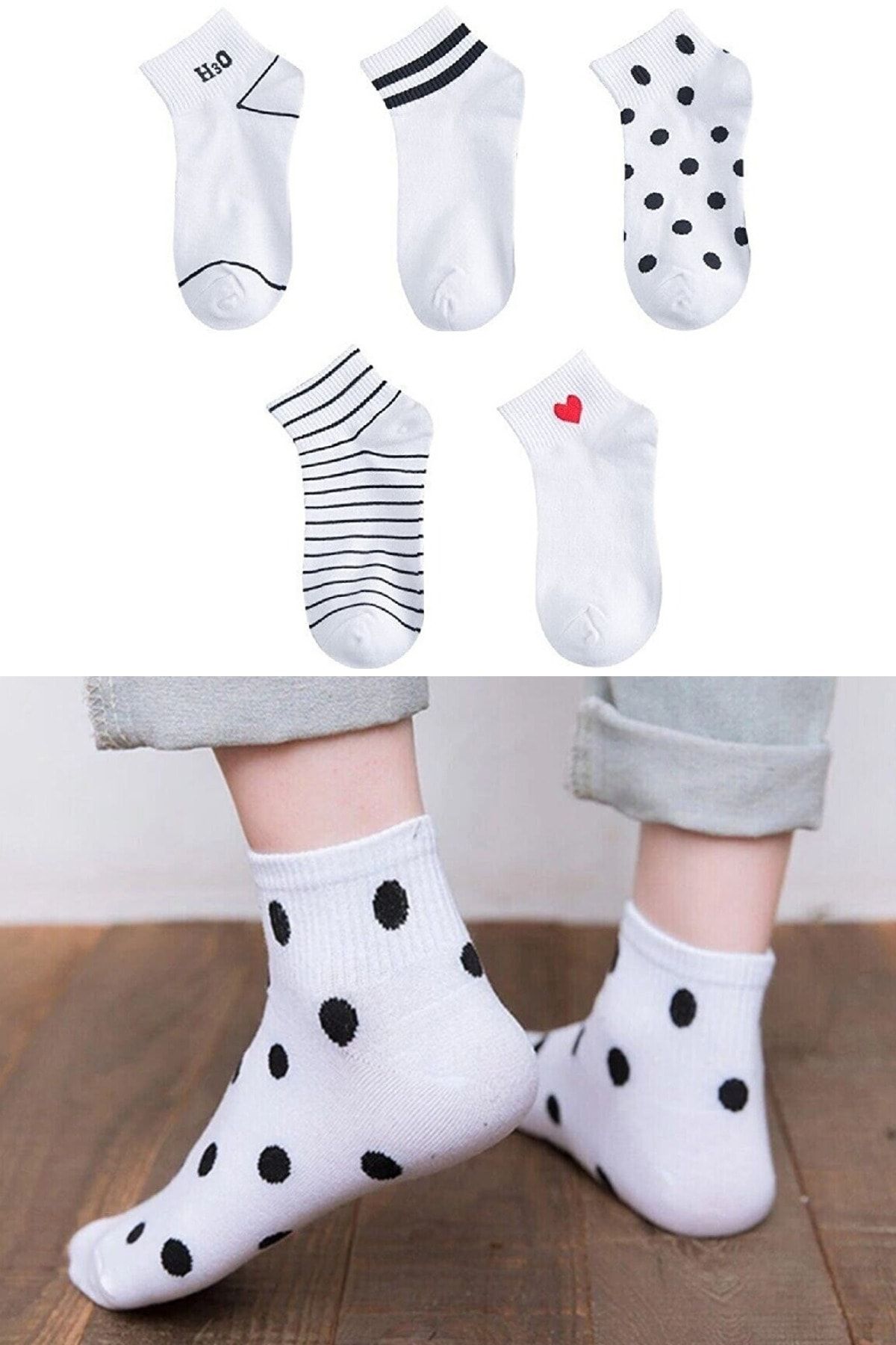 Sock Fashion Kadın Desenli Patik Çorap 5'li