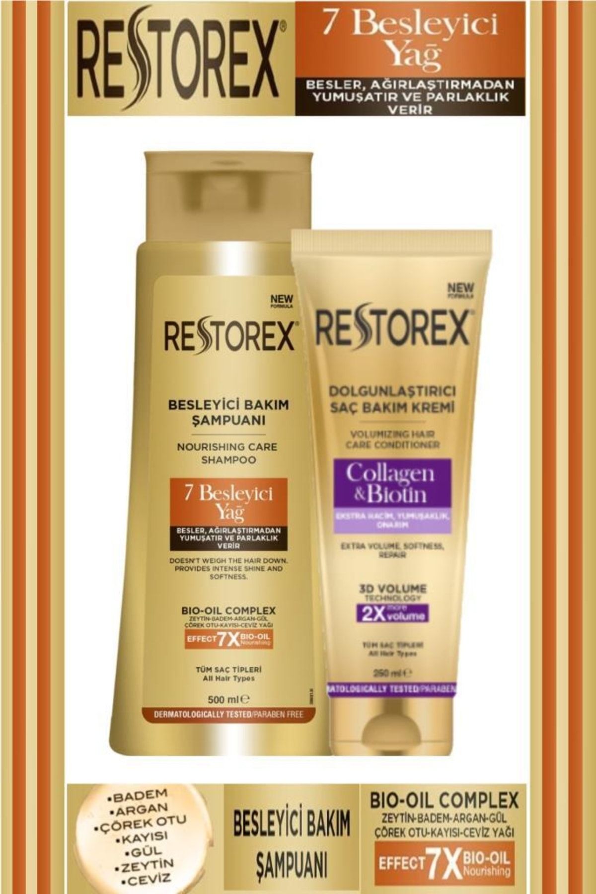 Restorex 7 Besleyici Yağ Şampuan 500 Ml+dolgunlaştırıcı Saç Bakım Kremi 250 Ml