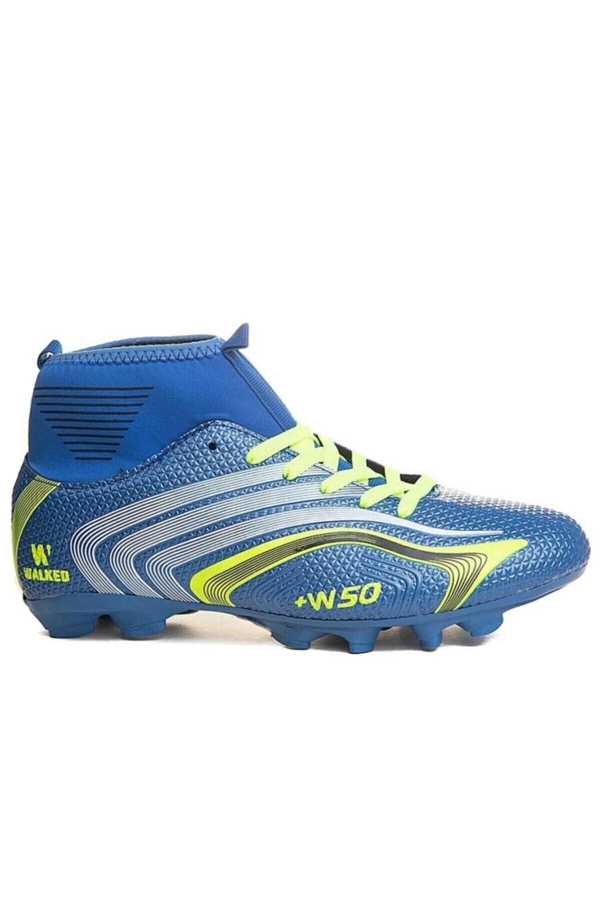 Lion Super Mercury Bilekli Çoraplı Halısaha Çim Dişli Krampon Futbol Ayakkabısı 435 Mavi Sarı