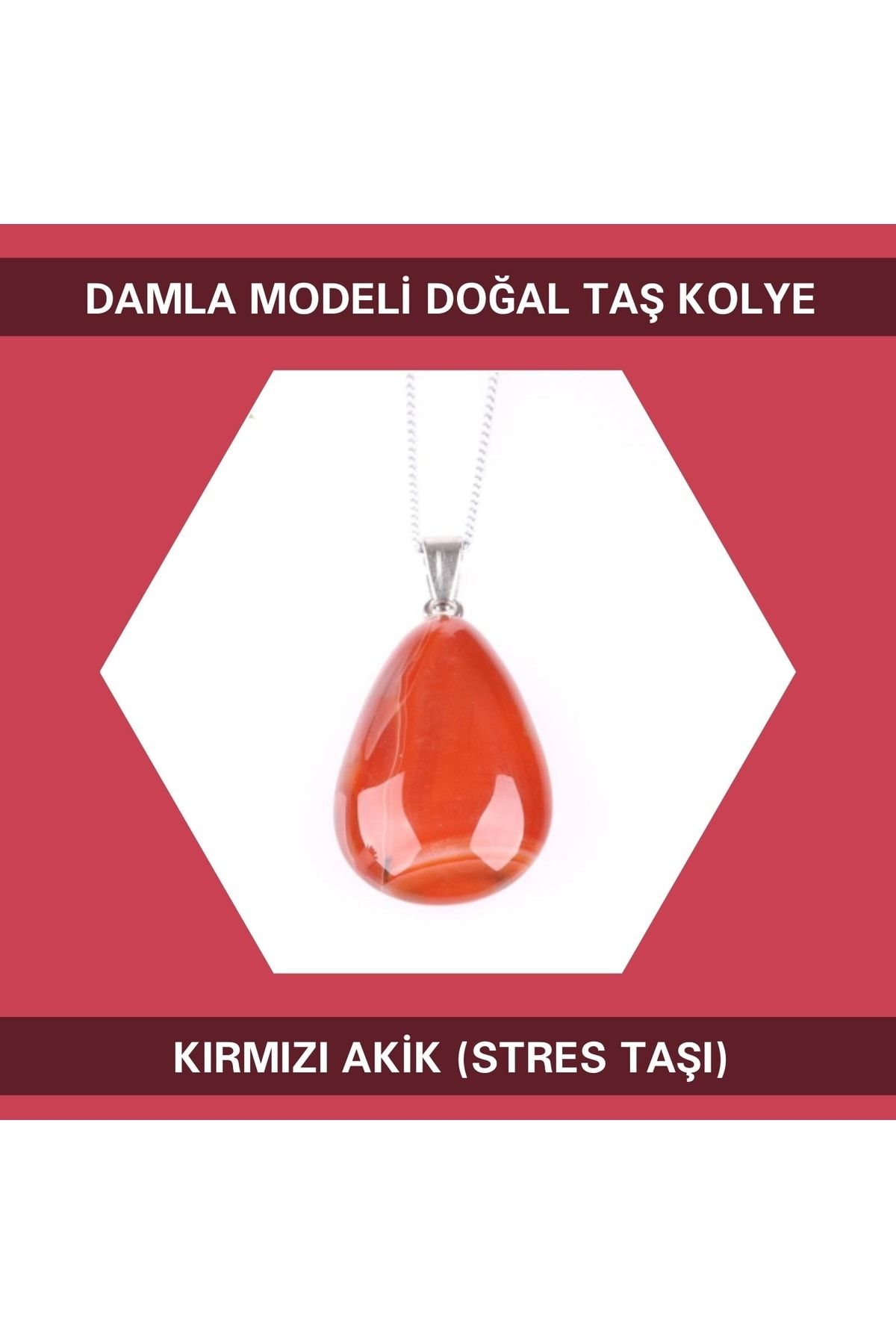 Sahi Aksesuar Damla Modeli Kırmızı Akik Taşı Doğal Taş Kolye (zincir Dahil)