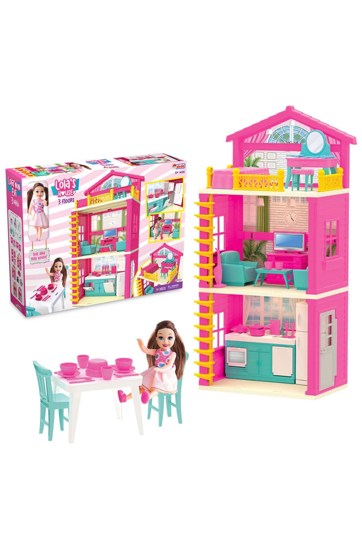 Doğan Oyuncak Dünyası Lola'nın 3 Katlı Evi - Ev Oyuncak - Lola'nın 3 Katlı Ev Seti - Barbie Ev Seti