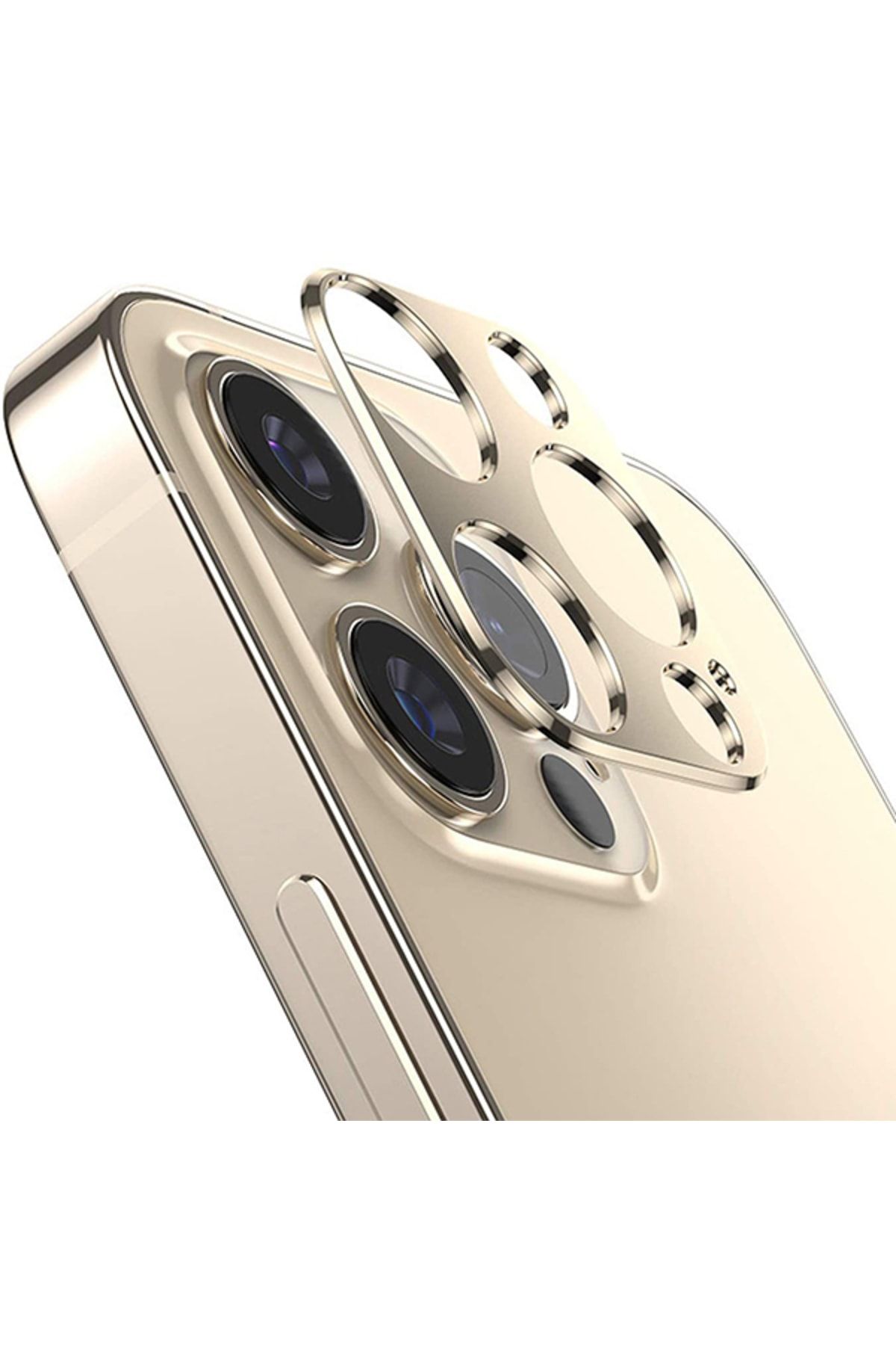 Ally Mobile Iphone 12 Pro Max Uyumlu  3d Metal Kamera Koruyucu Metal Lens - Gold