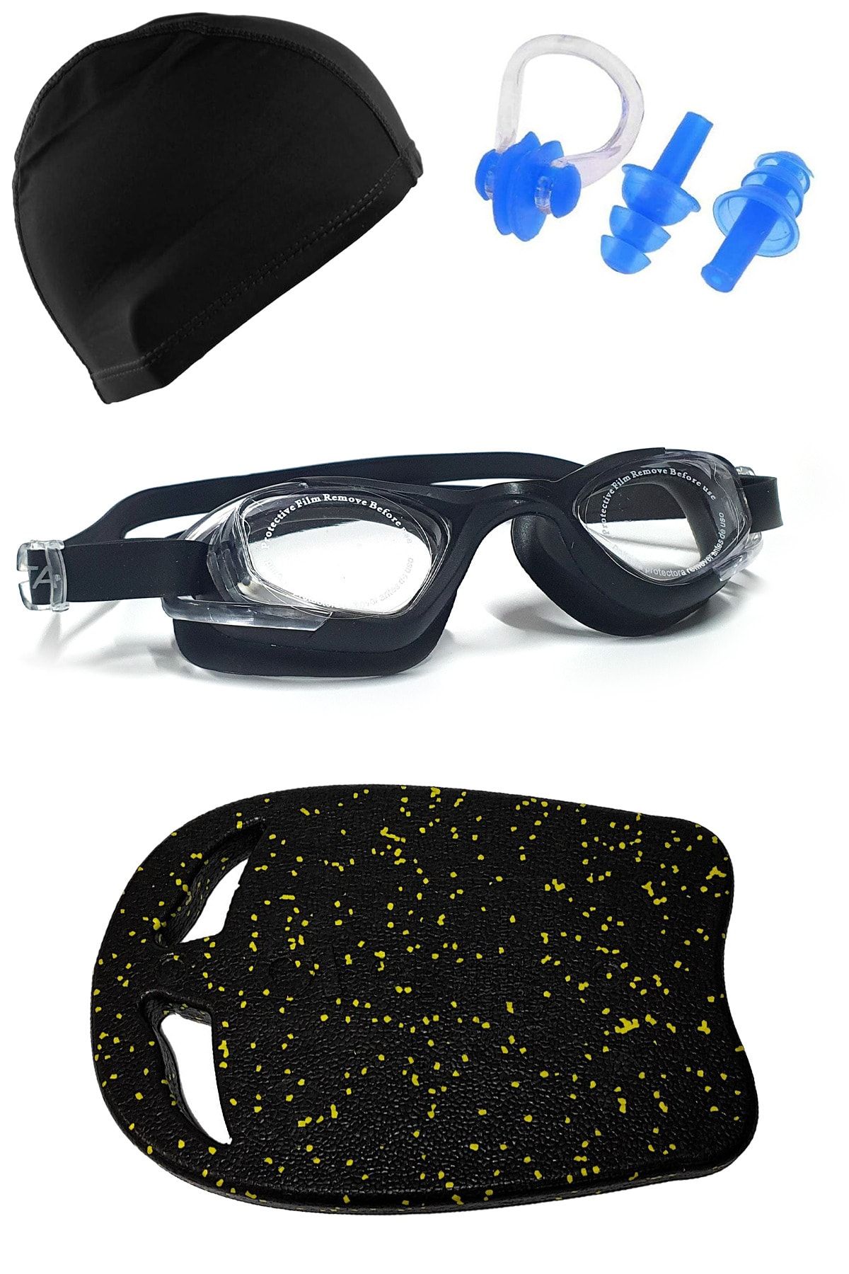 Tosima Yetişkin Silikon Yüzücü Gözlüğü Likra Bone Kulak Tıkacı Burun Klipsi Ve Yüzücü Tahtası Seti