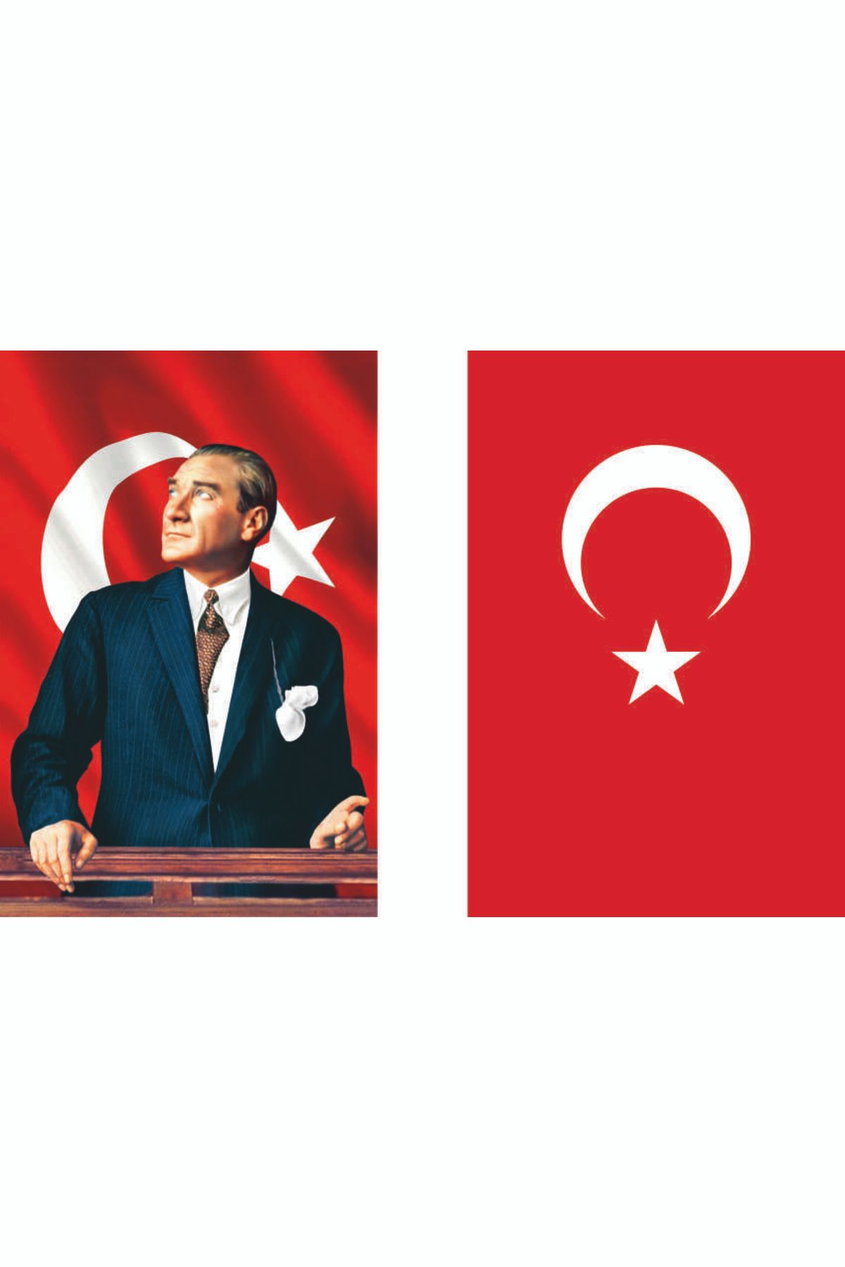 bayrakal  Atatürk Raşel Kumaş Ve Türk Bayrağı Ikili Set 70x105cm