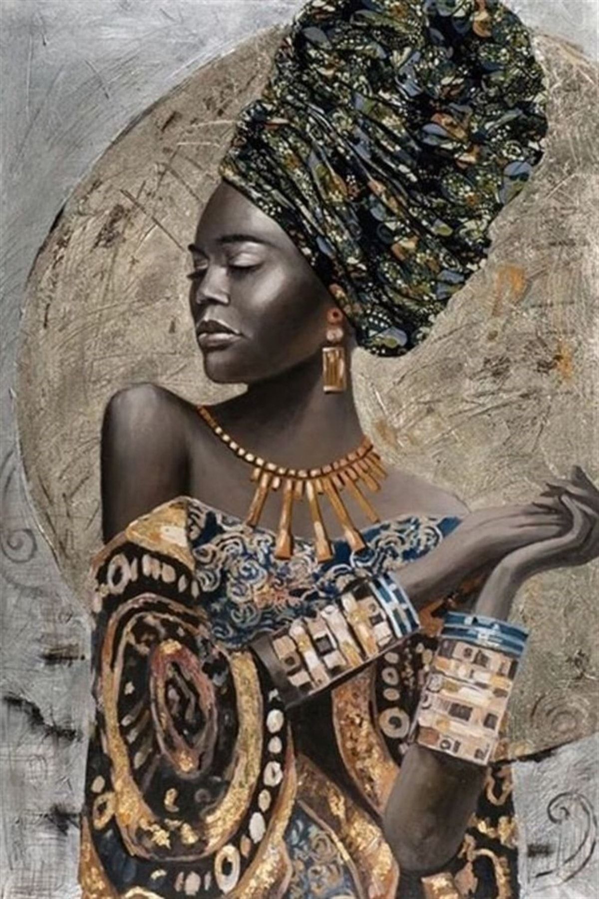 Marcel Kristal Tablo Afrikalı Kadın Marcel Sanat Elmas Mozaik Tablo 41x64cm