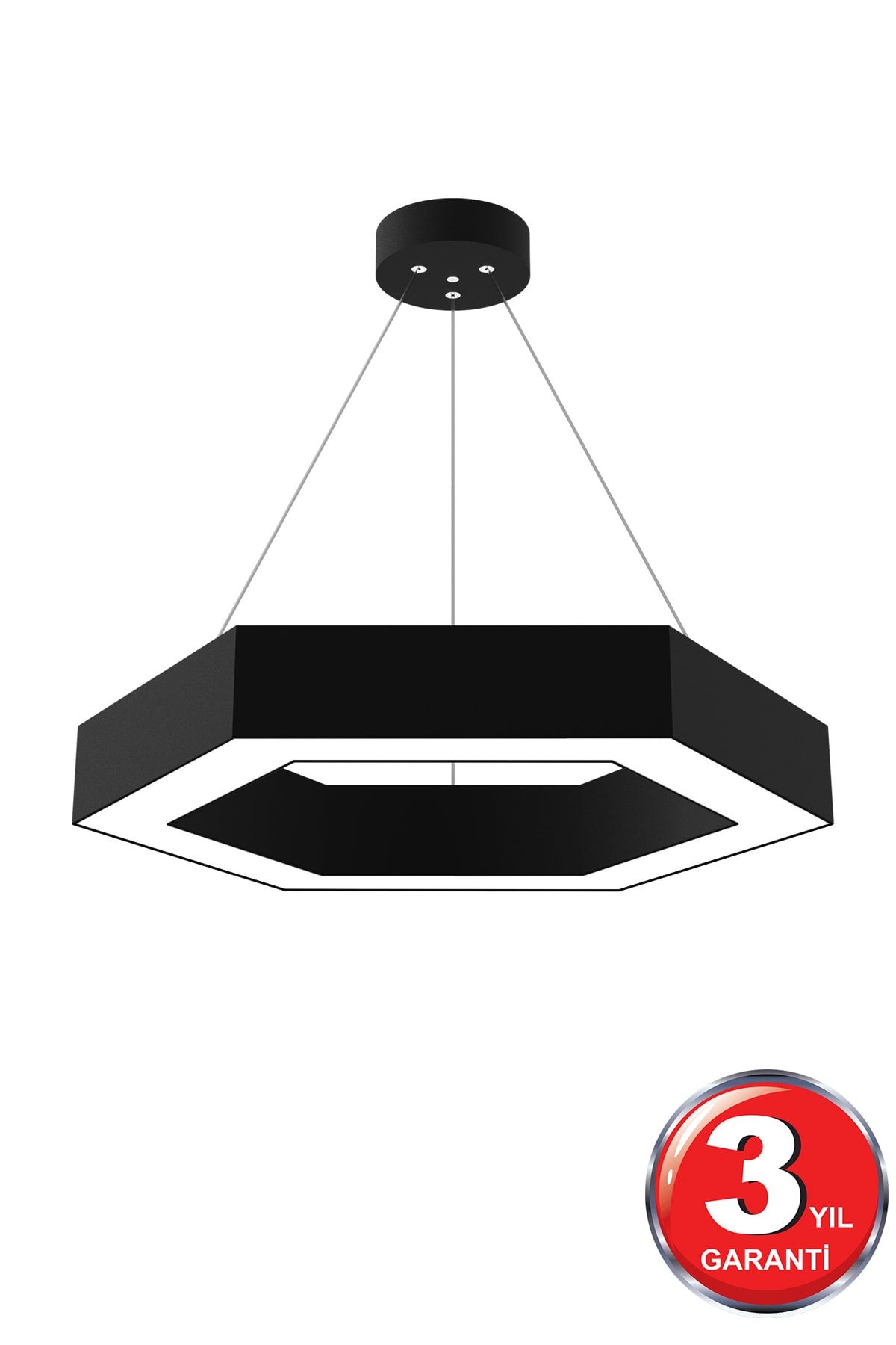 Hegza Lighting Hexagon ( Siyah Kasa, Beyaz Işık ) Ledli Modern Led Avize, Salon, Mutfak, Oturma Yatak Odası, Sarkıt