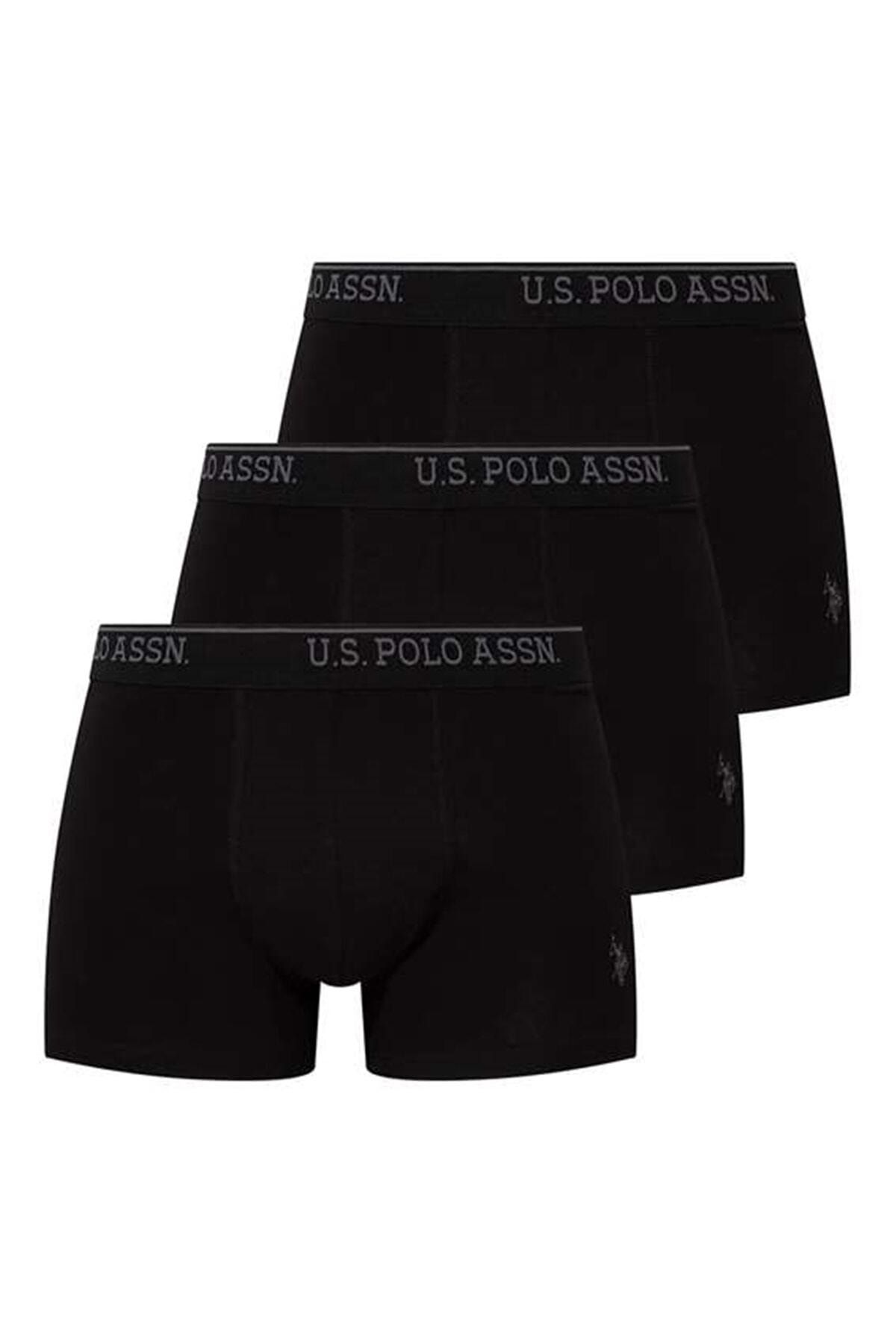 U.S. Polo Assn. 3'lü Paket Kemeri Marka Baskılı Arma Nakışlı Pamuklu Likralı Erkek Boxer