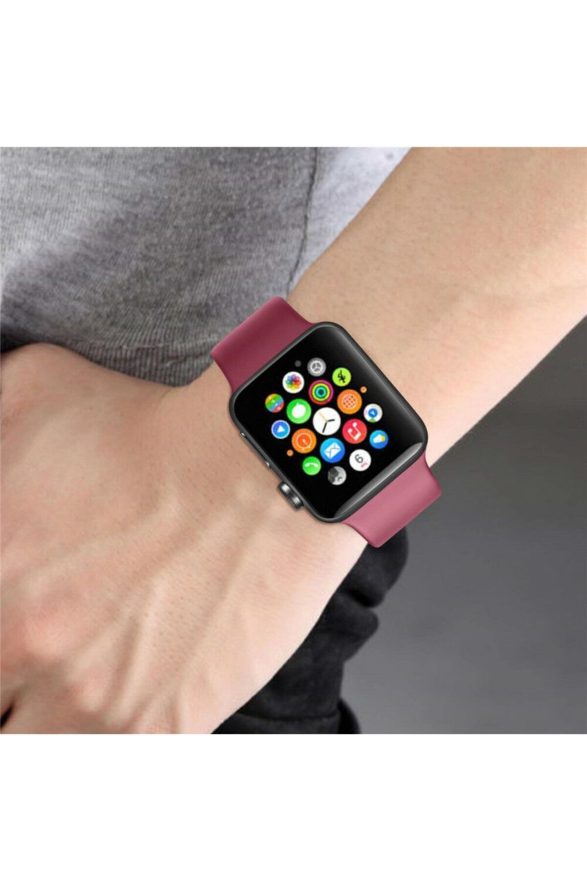 Bilişim Aksesuar Apple Watch 42 44 45 49 Mm Watch Ultra Silikon Kordon Açık Bordo