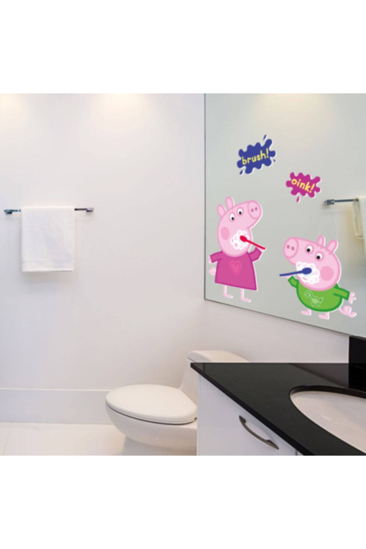 MyHappyPlace Peppa Diş Fırçalıyor Bebek Ve Çocuk Odası Dekoratif Duvar Çıkartması Sticker