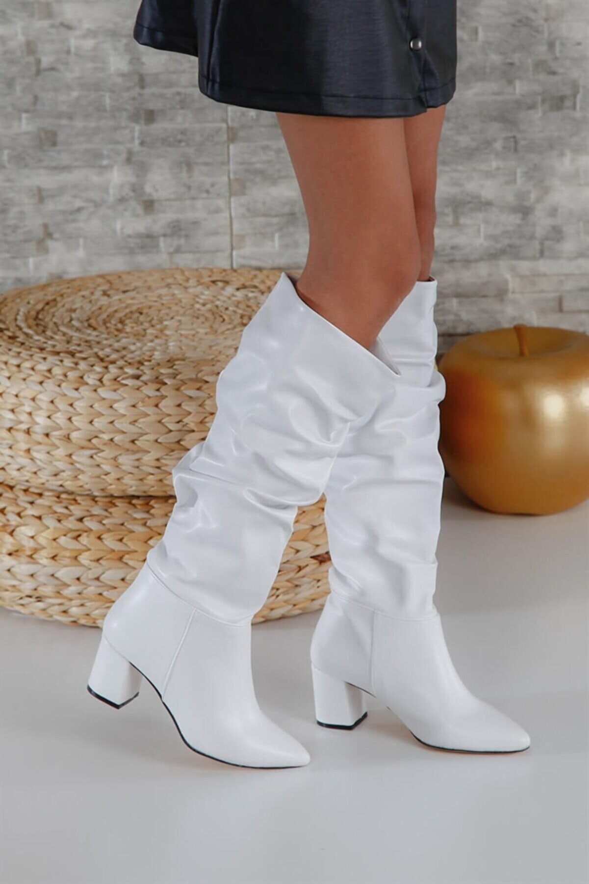 ShoeTek 1260 Kadın Çizme Beyaz Cilt