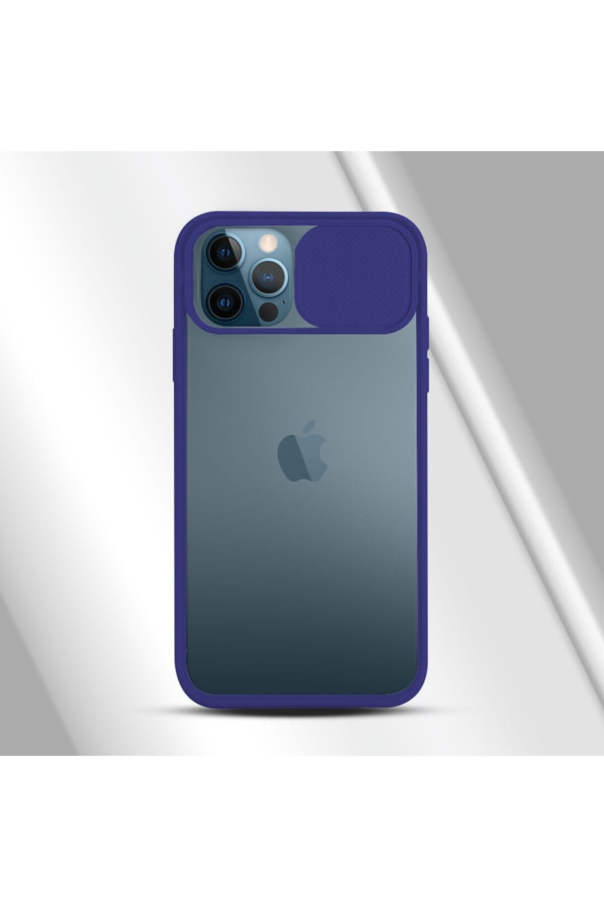 coverest Iphone 12 Pro (6.1'') Kamera Lens Korumalı Sürgülü Lüx Kılıf Mavi