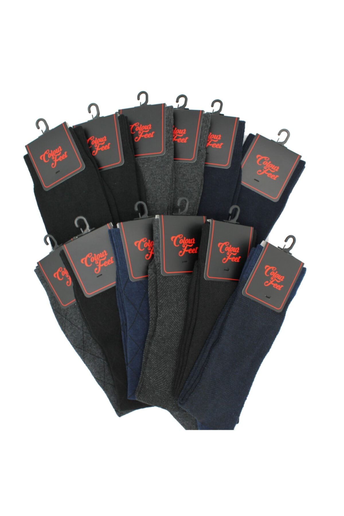 CF Color Feet 12'li Paket Siyah Gri Lacivert Erkek Çorap