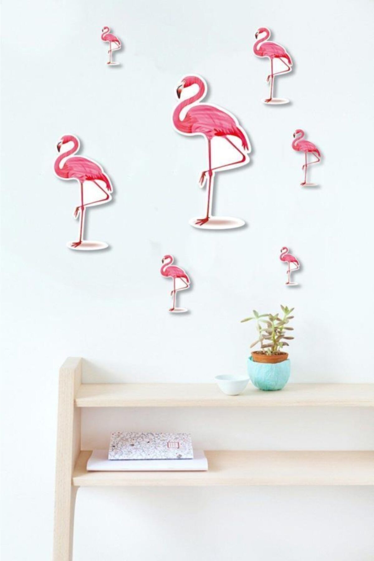 CajuArt 7 Parça Flamingo Desenli Ahşap Duvar Dekoru Duvar Sticker