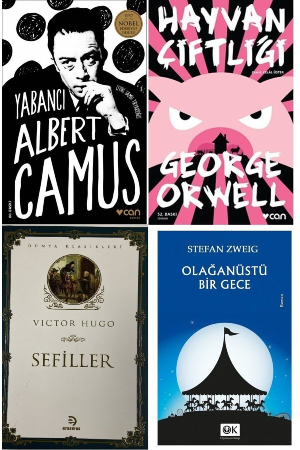 Optimum Kitap Yabancı - Albert Camus, Hayvan Çiftliği - Orwell, Olağanüstü Bir Gece Ve Sefiller Kitap Seti
