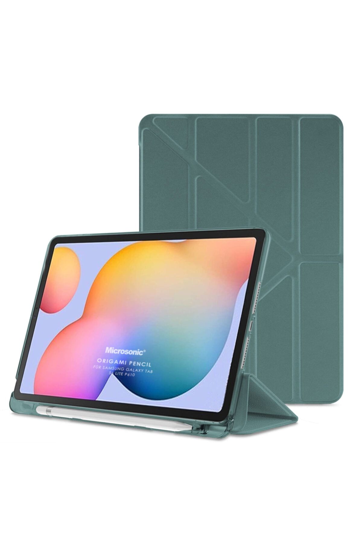 Microsonic Samsung Galaxy Tab S6 Lite 10.4" P610 Kılıf Origami Pencil Koyu Yeşil