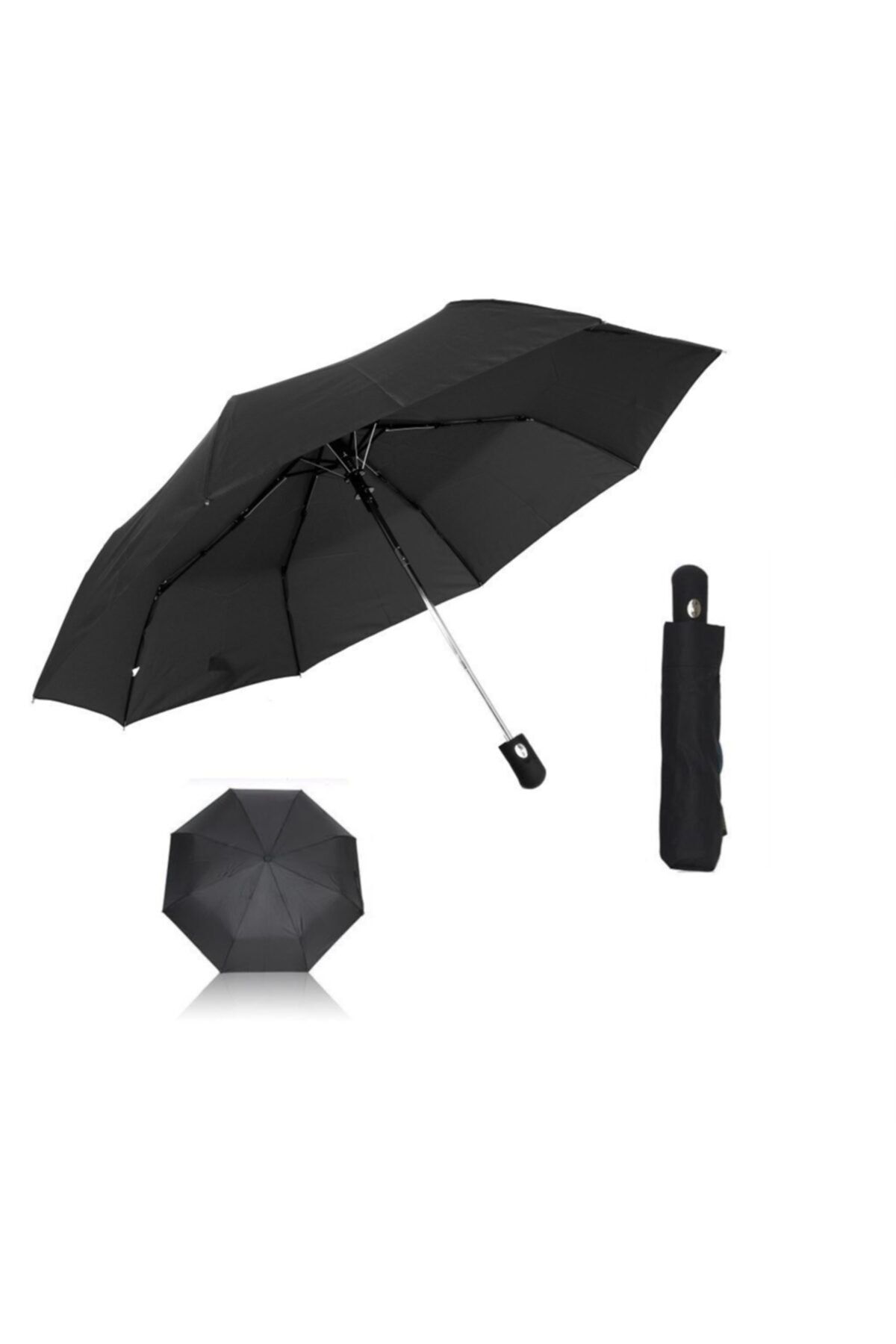 Vardem Katlanabilir Siyah Şemsiye (pongee Kumas) 8 Telli Otomatik