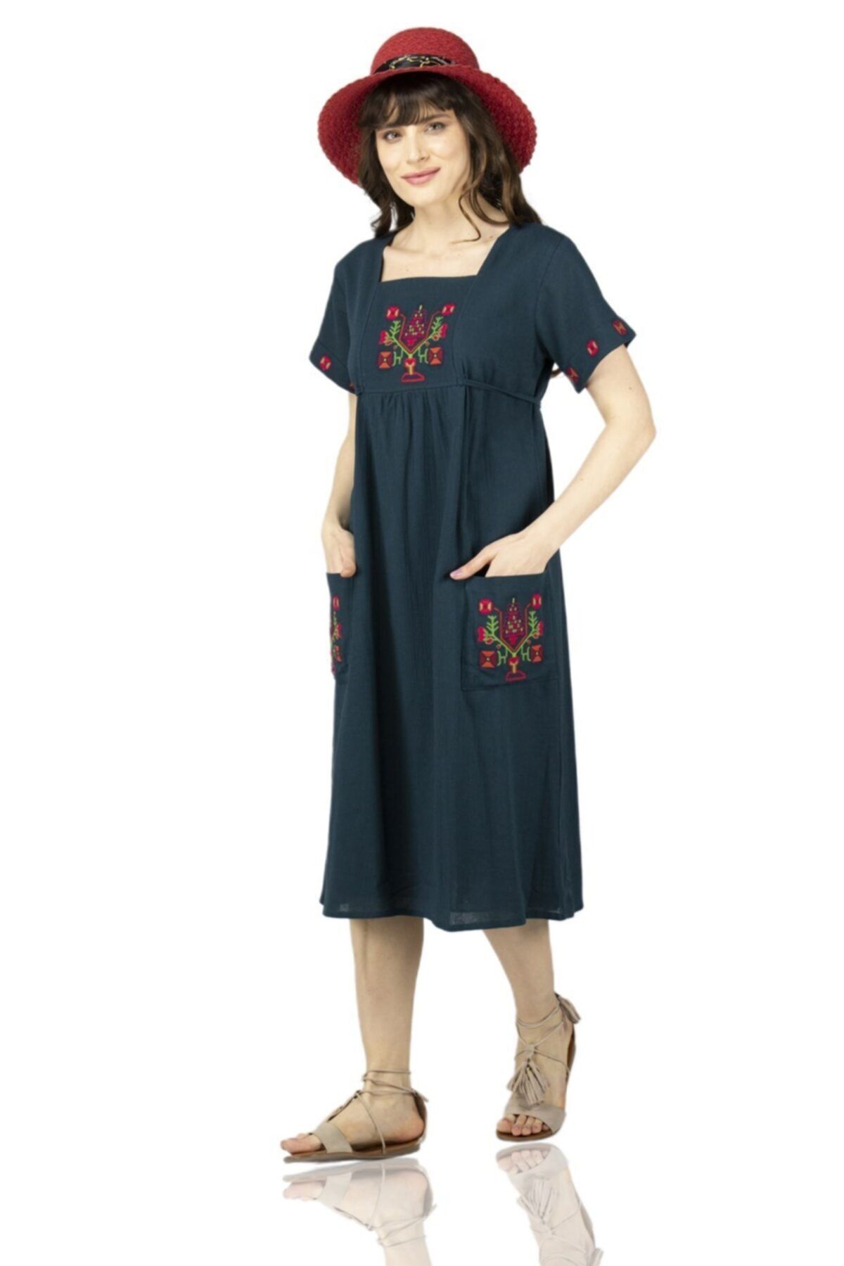 Eliş Şile Bezi Kadın Petrol Melek Elbise ELS22104SLE