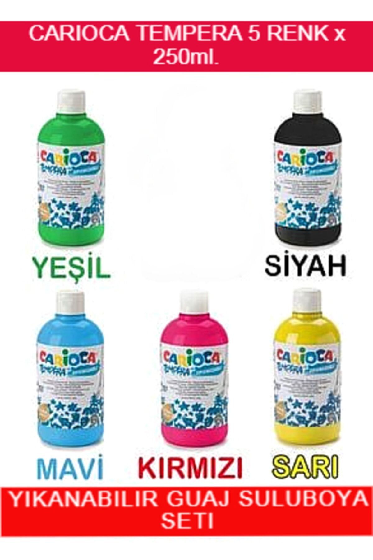 Carioca Tempera Suluboya Süper Yıkanabilir 250 ml. 5 Renk