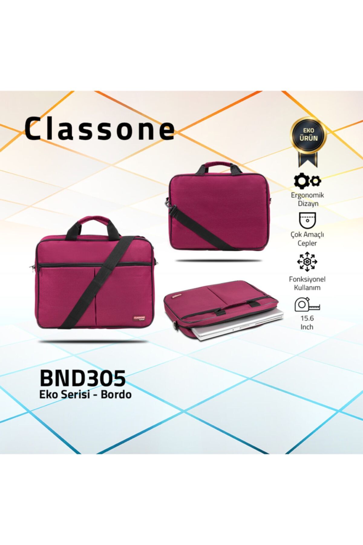 Classone Bnd305 El Çantası 15,6 Inç Uyumlu Laptop Notebook El Çantası-bordo